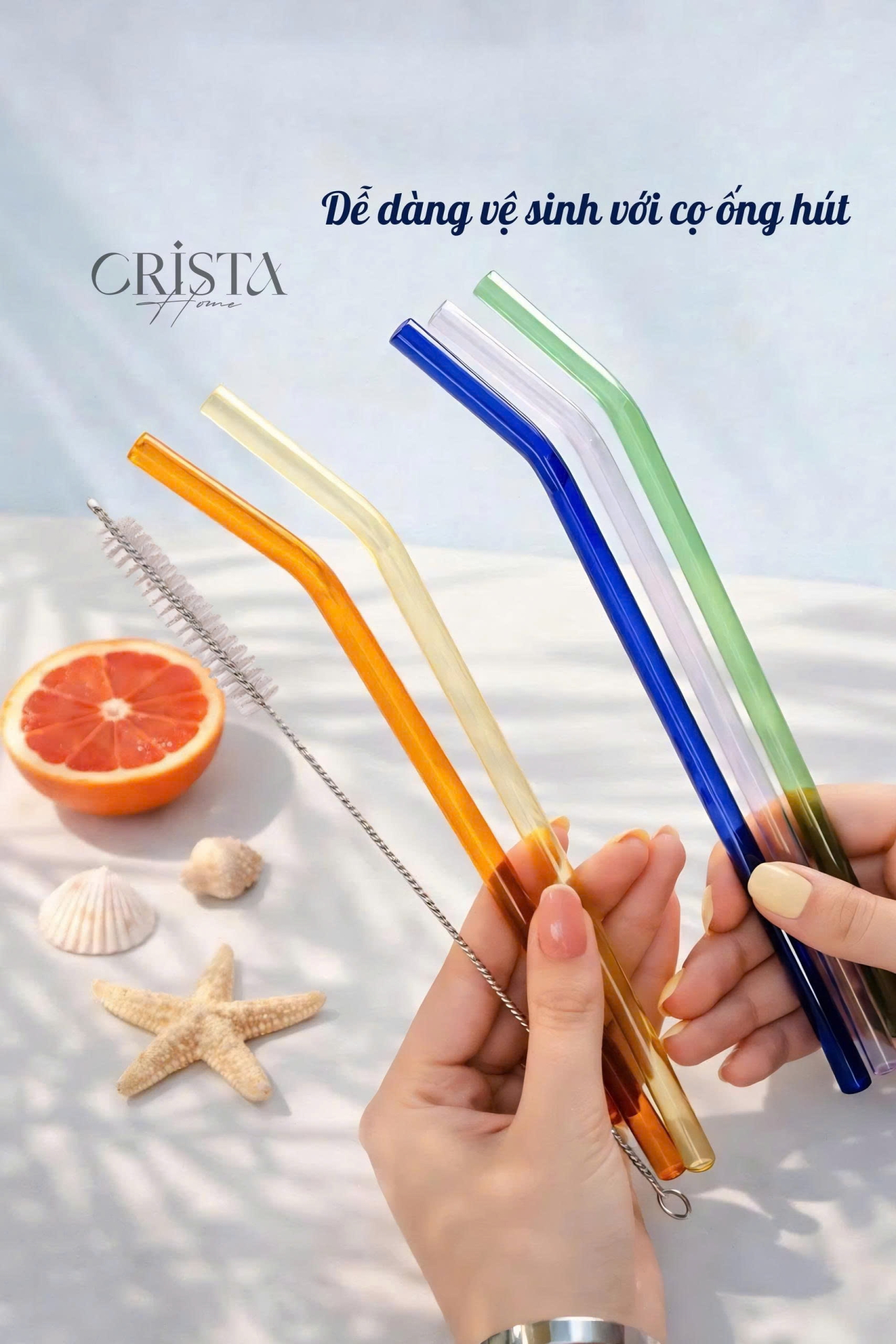 BỘ 5 ỐNG HÚT THỦY TINH SẮC MÀU 23CM CRISTA HOME - 2 Màu