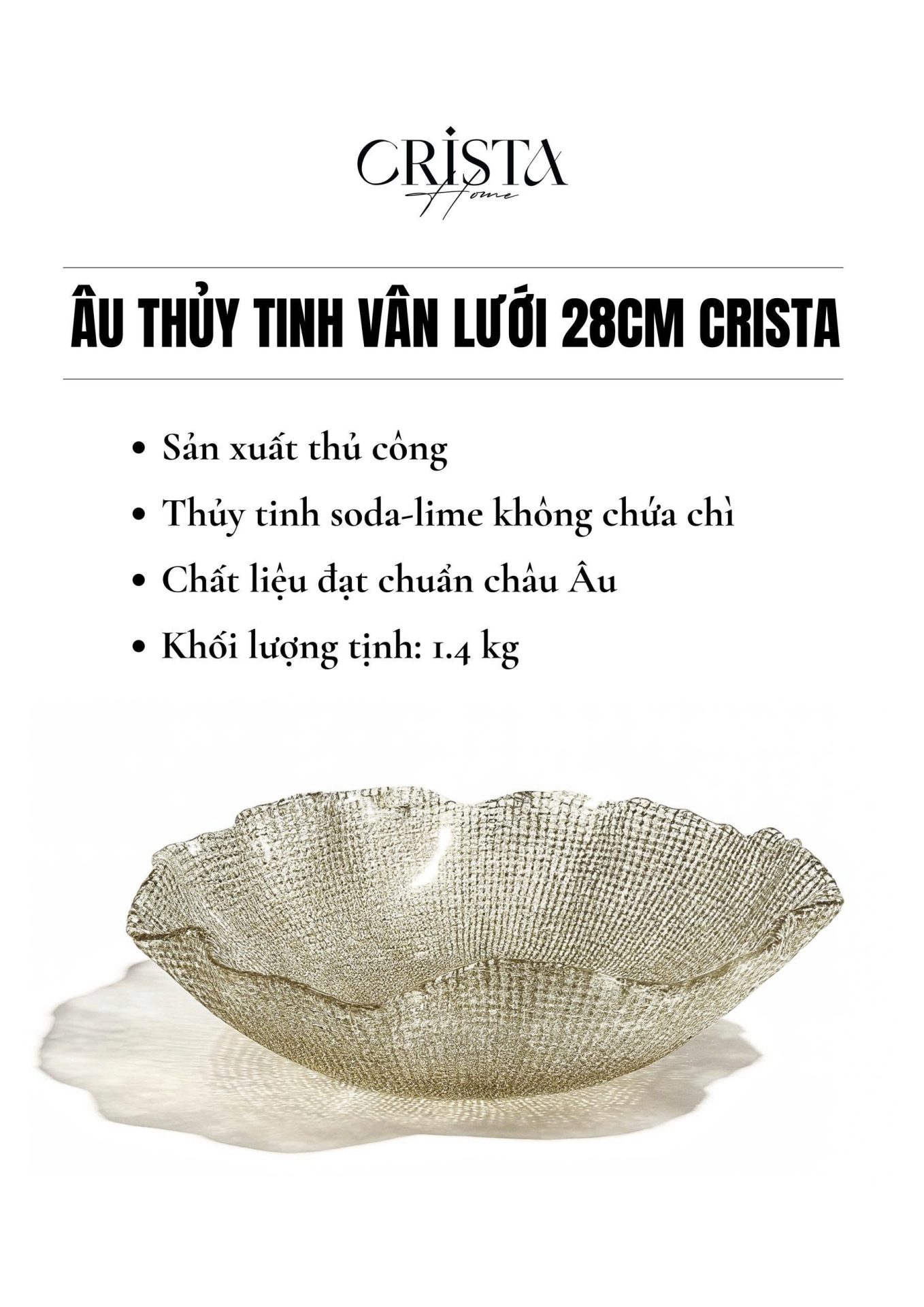 BÁT TÔ VÂN LƯỚI CRISTA HOME 28CM - 5 MÀU