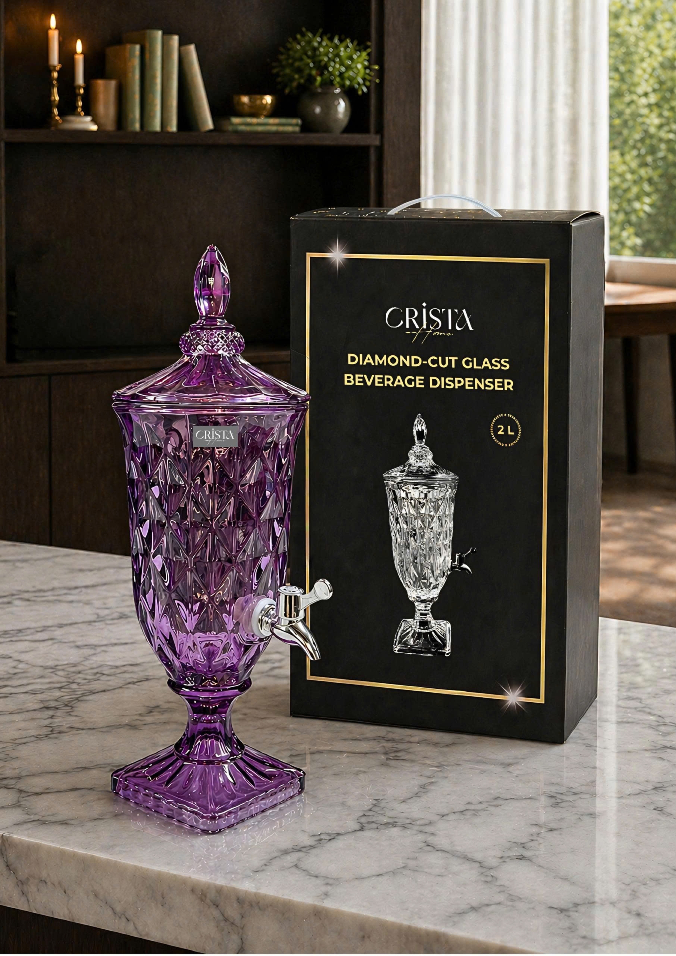 BÌNH NƯỚC VÂN KIM CƯƠNG 2L - 5 Màu, có vòi CRISTA HOME