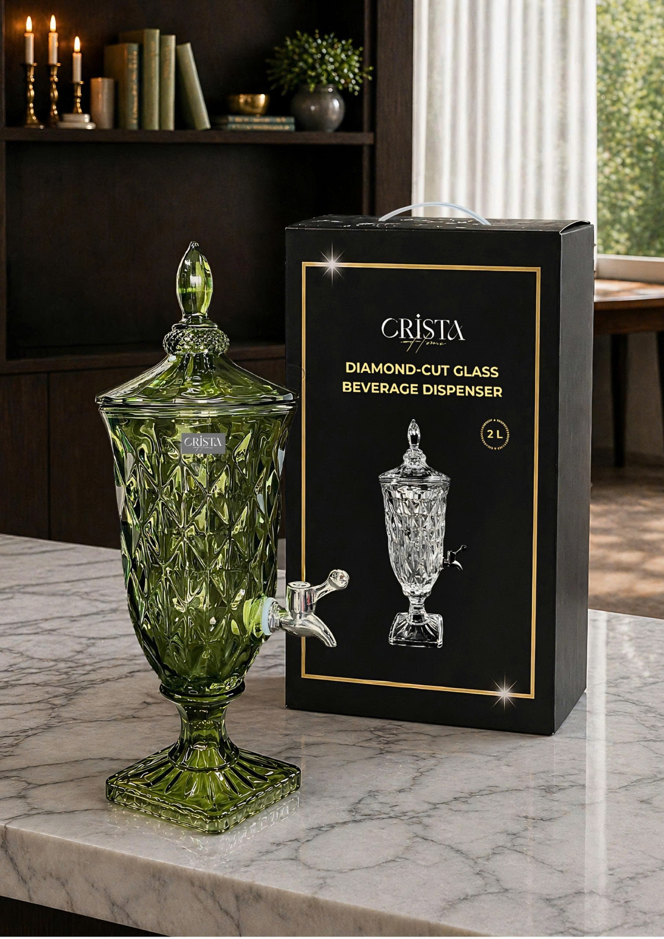 BÌNH NƯỚC VÂN KIM CƯƠNG 2L - 5 Màu, có vòi CRISTA HOME