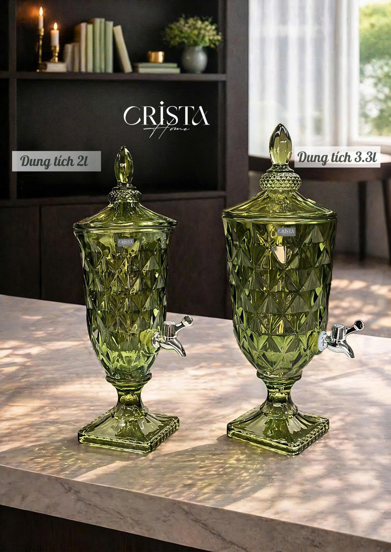 BÌNH NƯỚC VÂN KIM CƯƠNG 2L - 5 Màu, có vòi CRISTA HOME