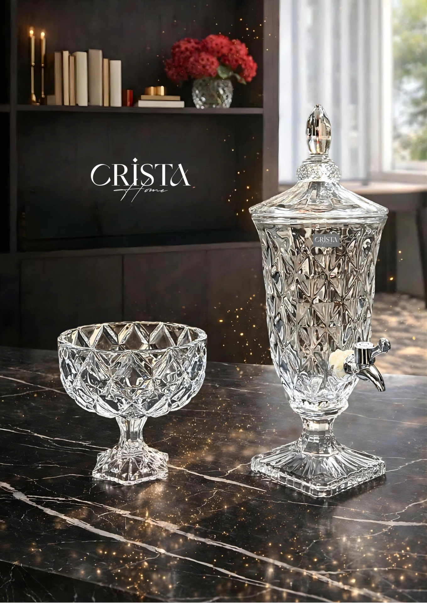BÌNH NƯỚC VÂN KIM CƯƠNG 2L - 5 Màu, có vòi CRISTA HOME