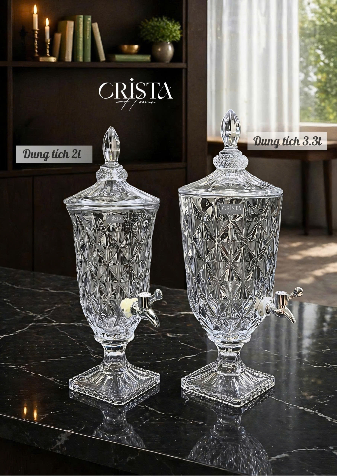 BÌNH NƯỚC VÂN KIM CƯƠNG 2L - 5 Màu, có vòi CRISTA HOME