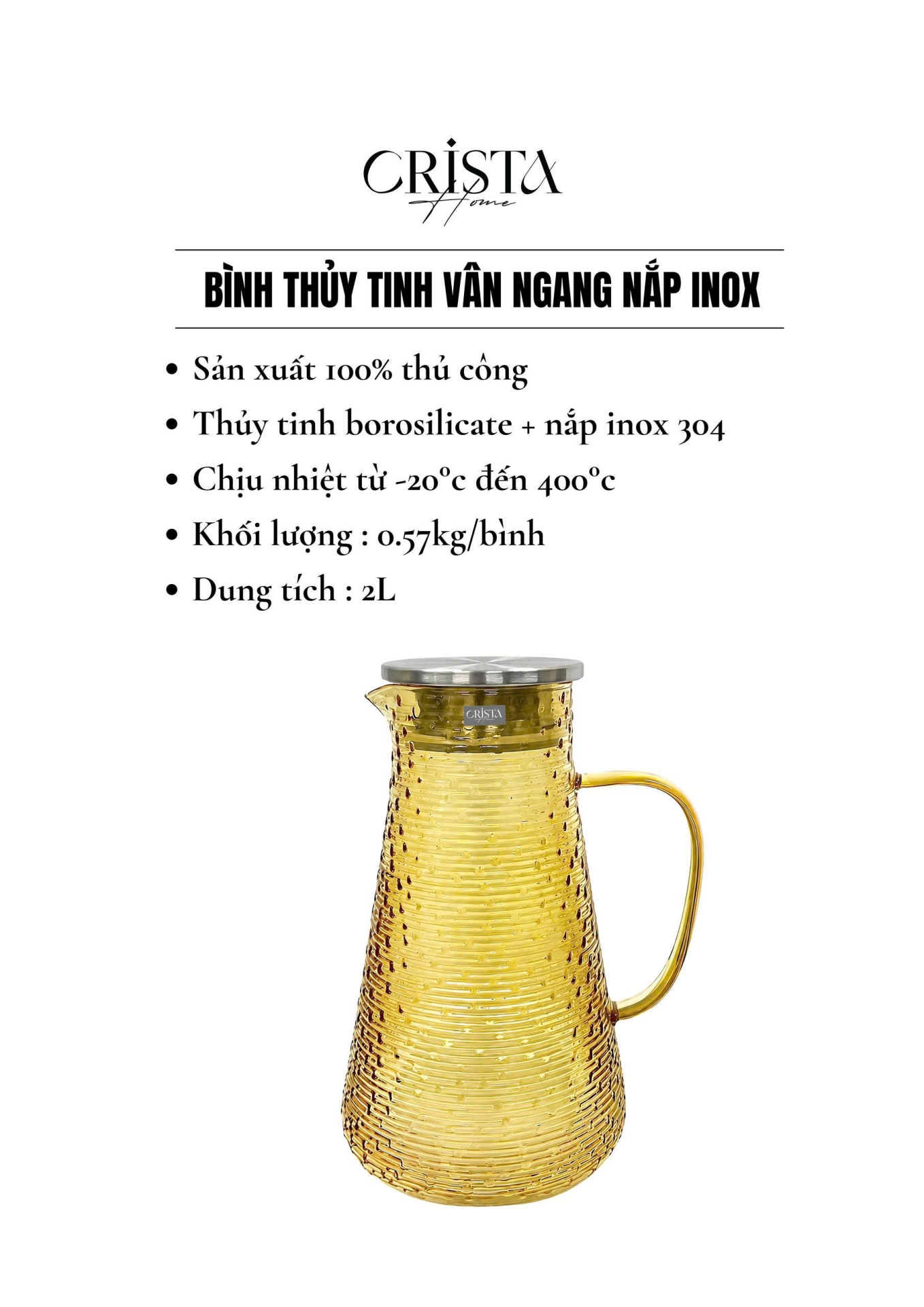 BÌNH VÂN NGANG 2L - 4 Màu CRISTA HOME