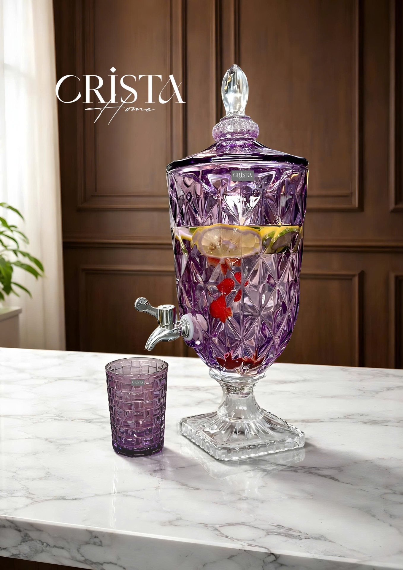 Bình Thủy Tinh Vân Kim Cương Có Vòi 3.3L - 5 Màu CRISTA HOME