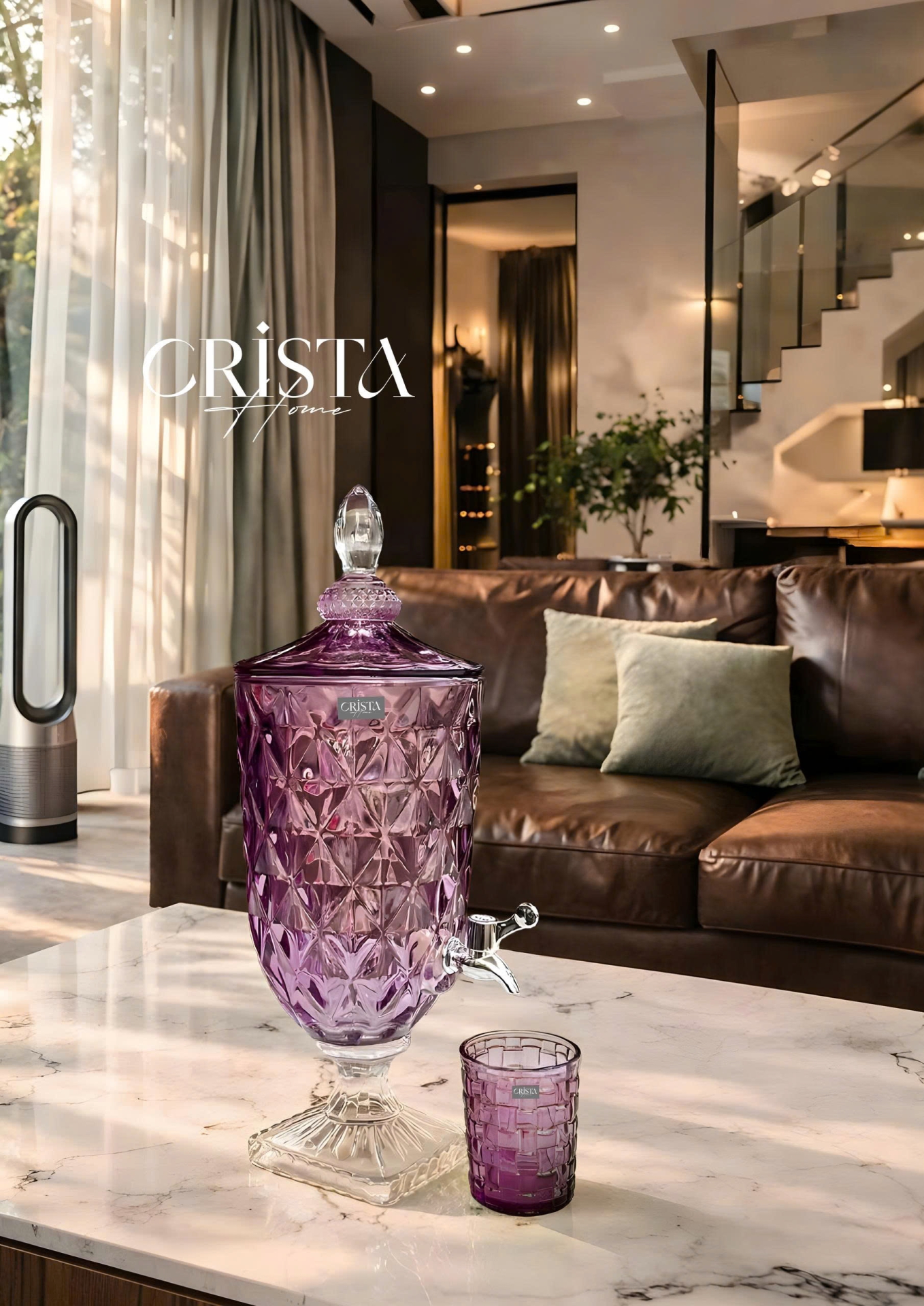 Bình Thủy Tinh Vân Kim Cương Có Vòi 3.3L - 5 Màu CRISTA HOME