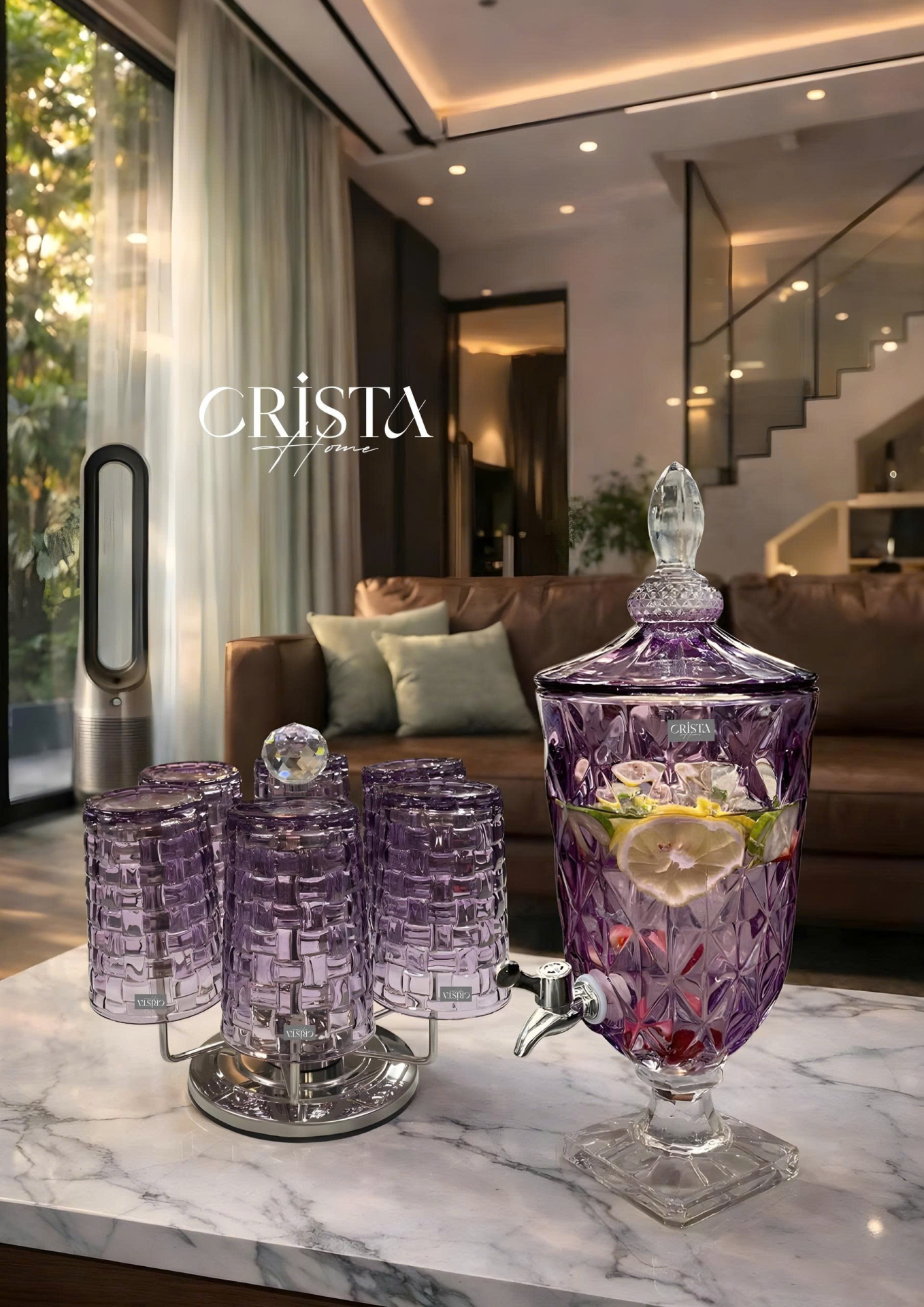 Bình Thủy Tinh Vân Kim Cương Có Vòi 3.3L - 5 Màu CRISTA HOME