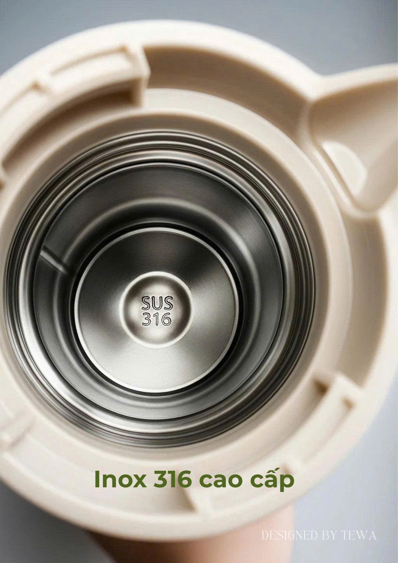 Bình giữ nhiệt 48h inox 316 màu trắng kem