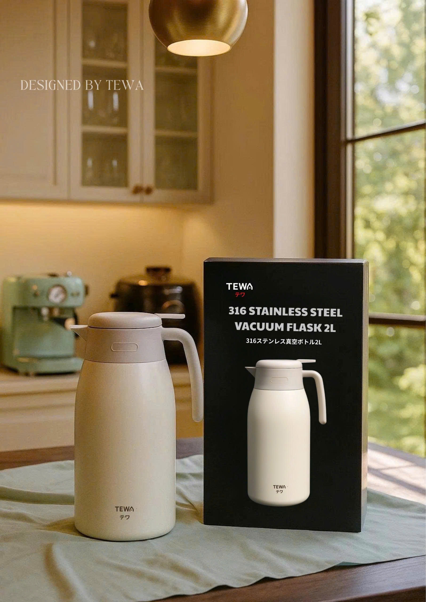 Bình giữ nhiệt 48h inox 316 màu trắng kem