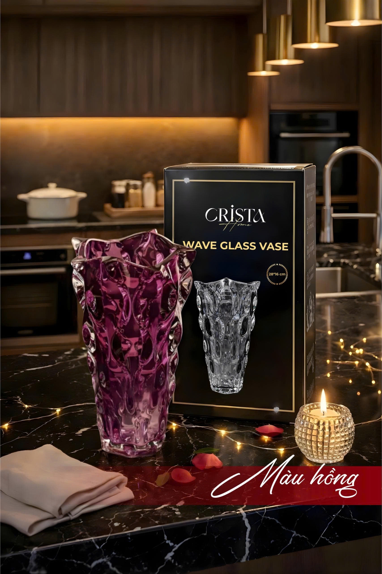 BÌNH HOA THỦY TINH DÁNG SÓNG MÀU OMBRE | 7 Màu