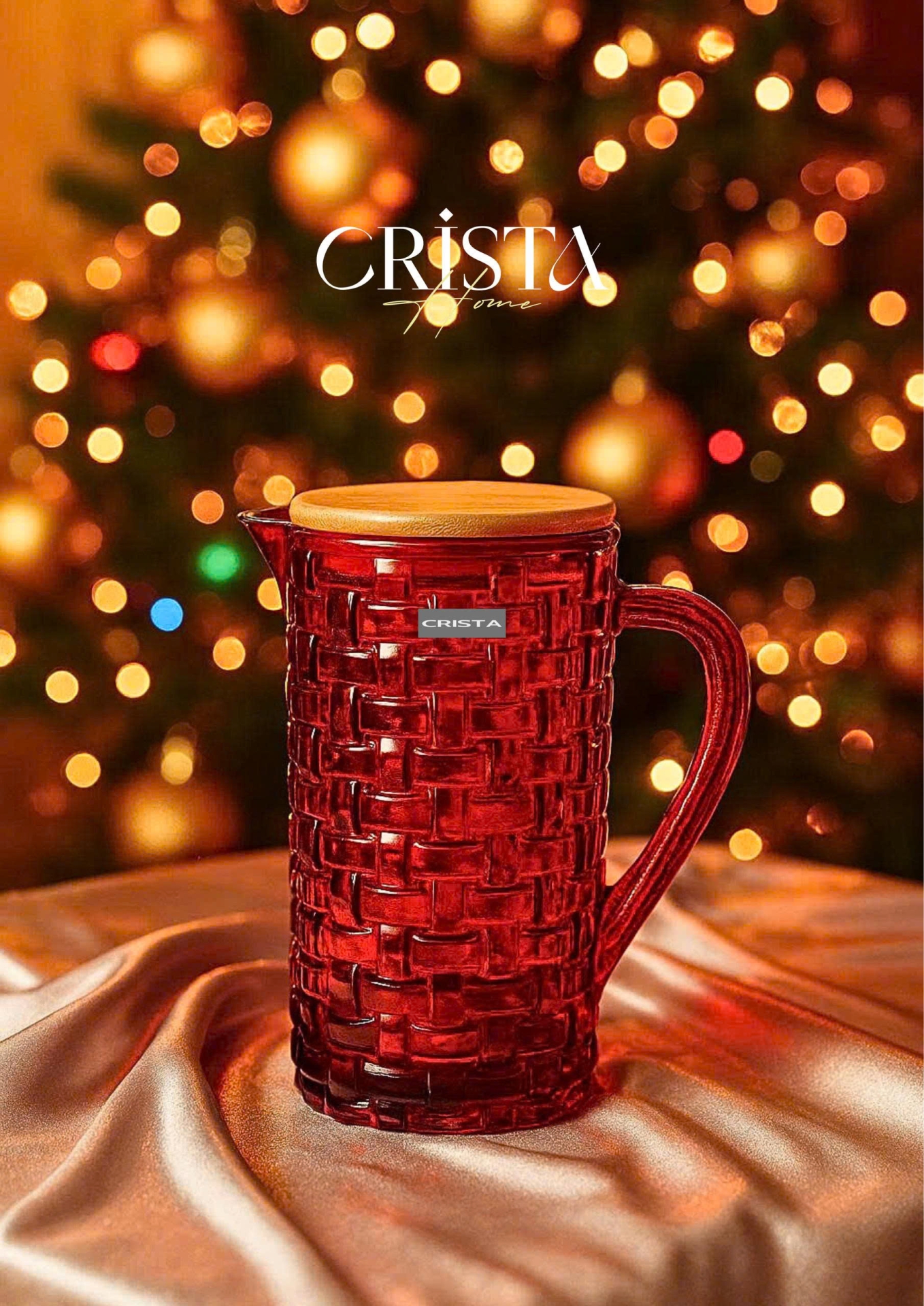 BÌNH THỦY TINH VÂN CARO NẮP TRE - MÀU ĐỎ