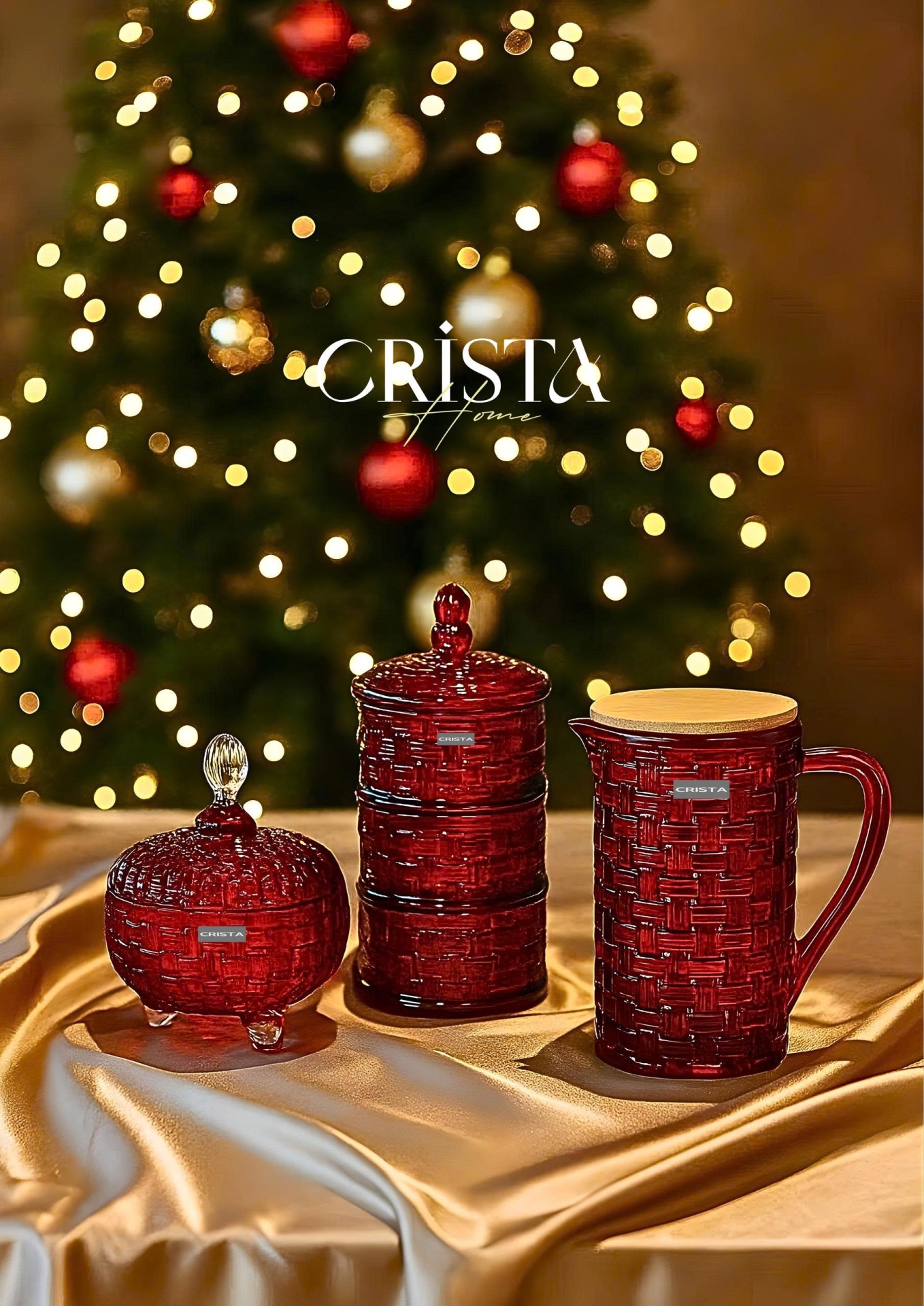 BÌNH THỦY TINH VÂN CARO NẮP TRE - MÀU ĐỎ