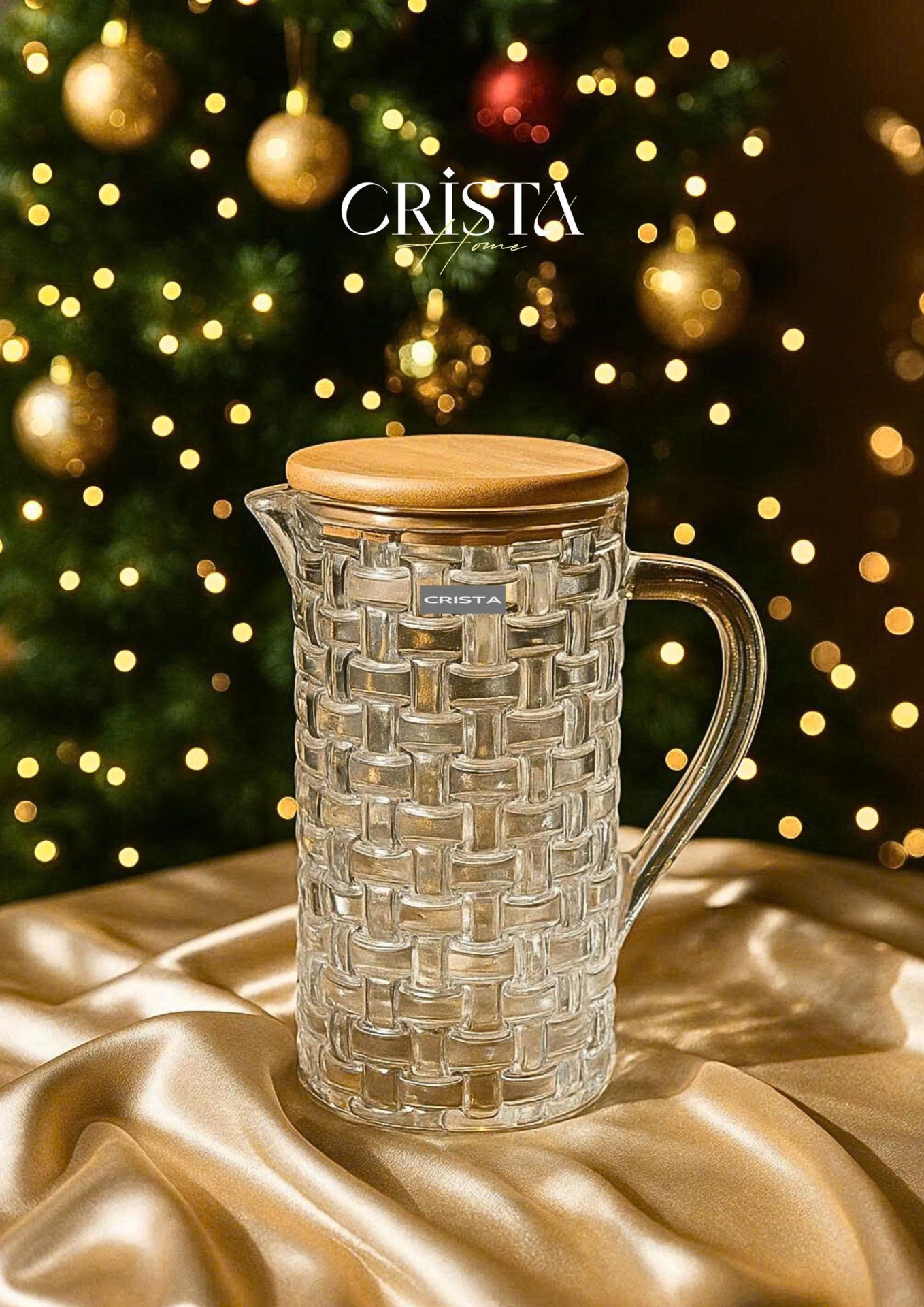 BÌNH THỦY TINH VÂN CARO NẮP TRE - MÀU TRONG SUỐT