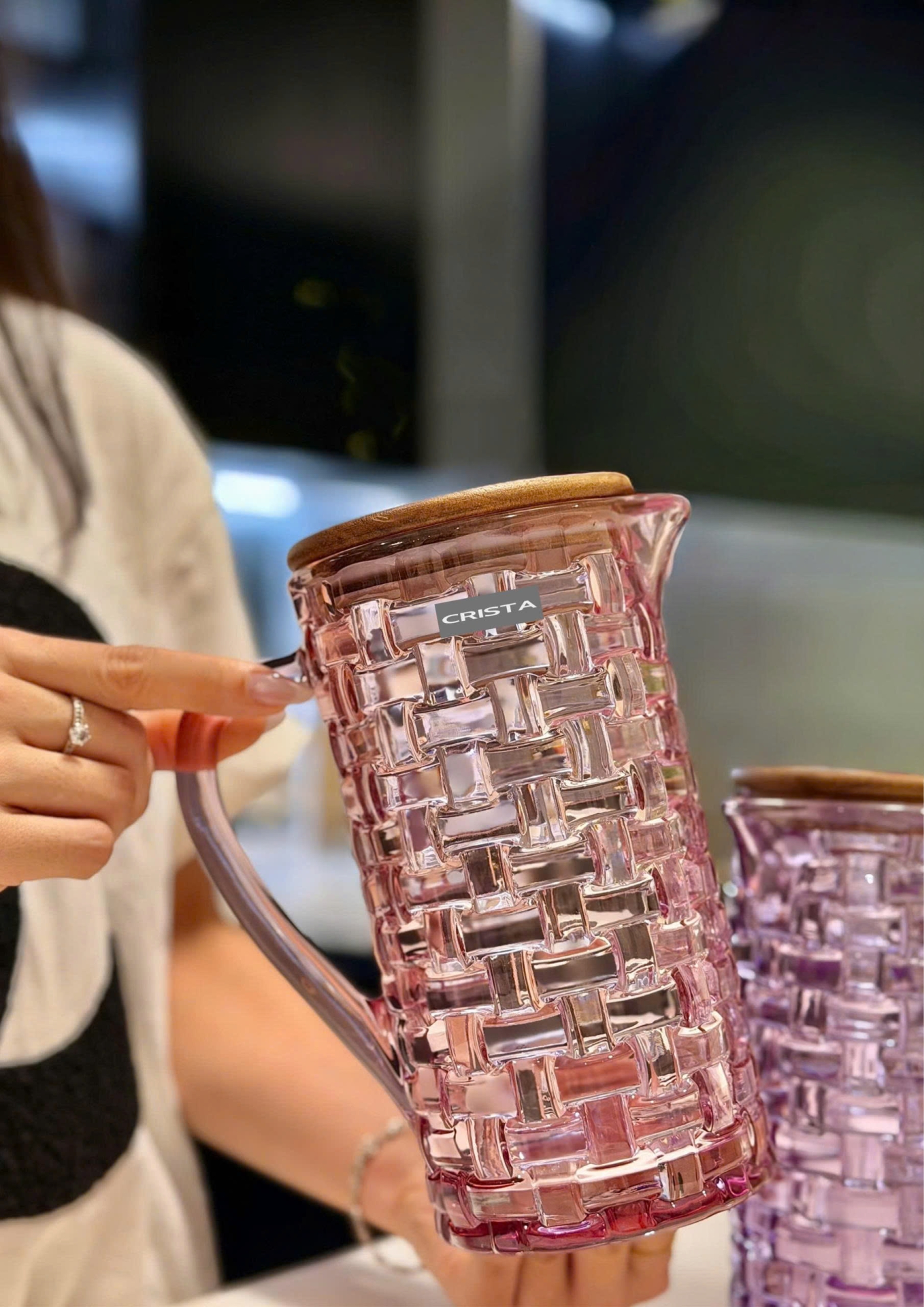 Bình Thủy Tinh Nắp Gỗ 1L - 3 Màu Vân Caro CRISTA HOME sắc màu rực rỡ