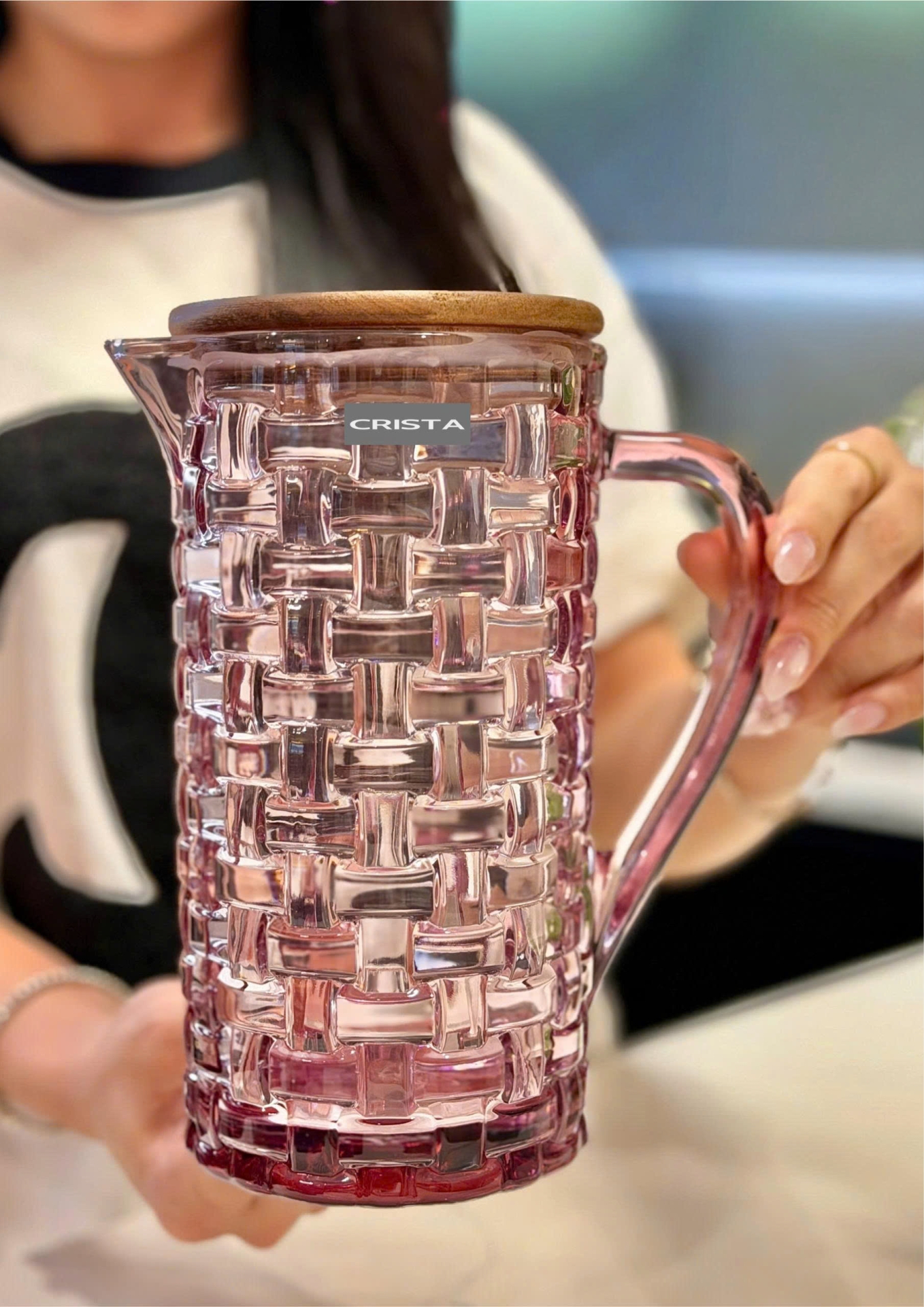 Bình Thủy Tinh Nắp Gỗ 1L - 3 Màu Vân Caro CRISTA HOME sắc màu rực rỡ