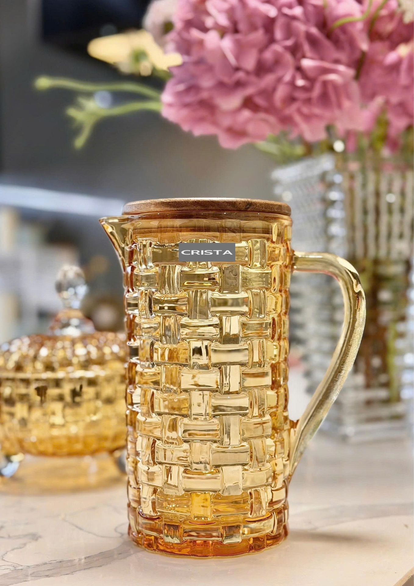 Bình Thủy Tinh Nắp Gỗ 1L - 3 Màu Vân Caro CRISTA HOME sắc màu rực rỡ