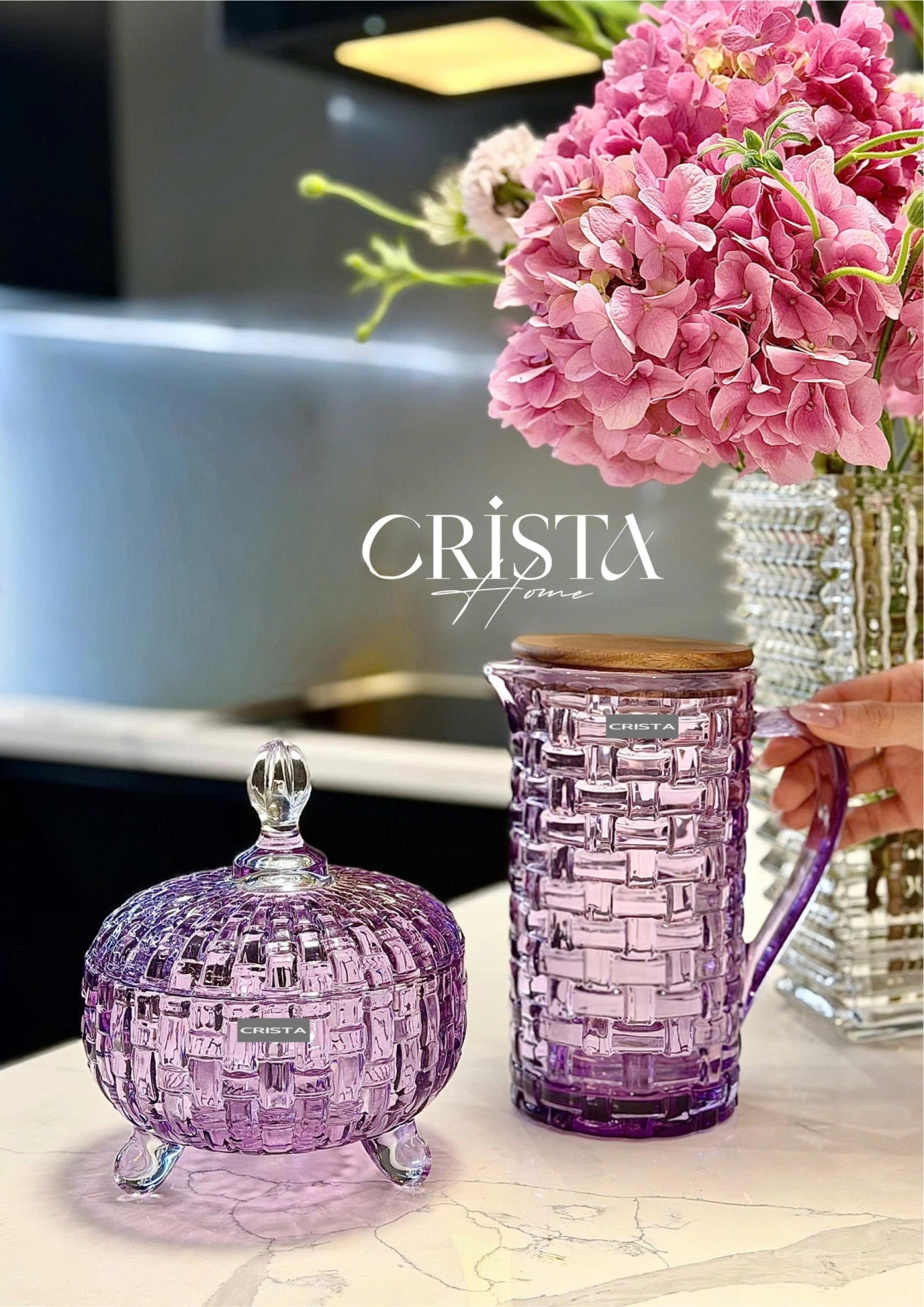 Bình Thủy Tinh Nắp Gỗ 1L - 3 Màu Vân Caro CRISTA HOME sắc màu rực rỡ