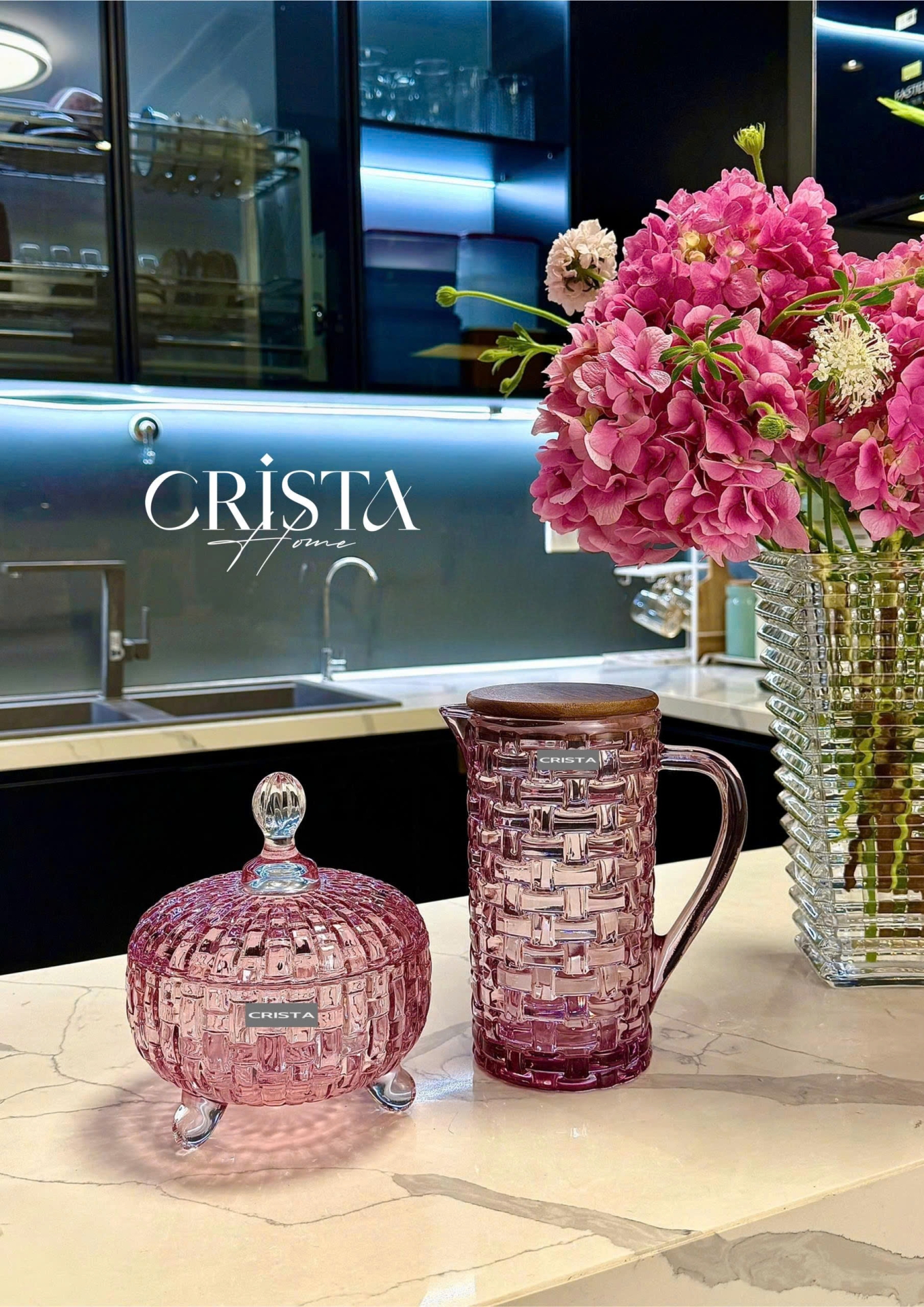 Bình Thủy Tinh Nắp Gỗ 1L - 3 Màu Vân Caro CRISTA HOME sắc màu rực rỡ