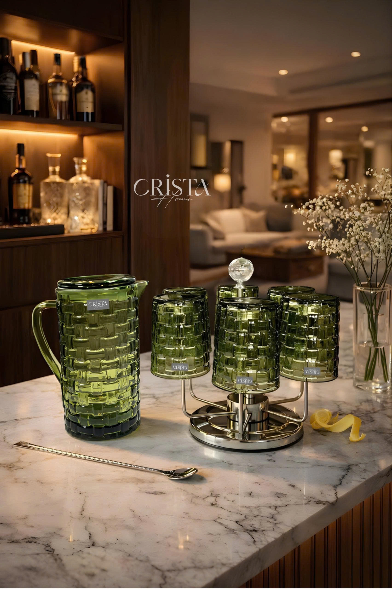 Bình Thủy Tinh 1L - 6 Màu Vân Caro CRISTA HOME sắc màu rực rỡ