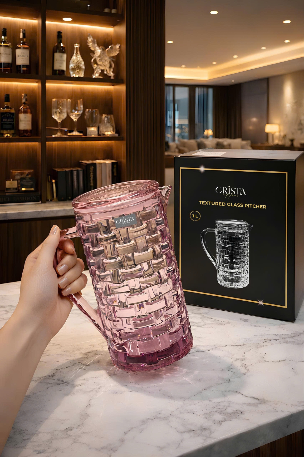 Bình Thủy Tinh 1L - 6 Màu Vân Caro CRISTA HOME sắc màu rực rỡ