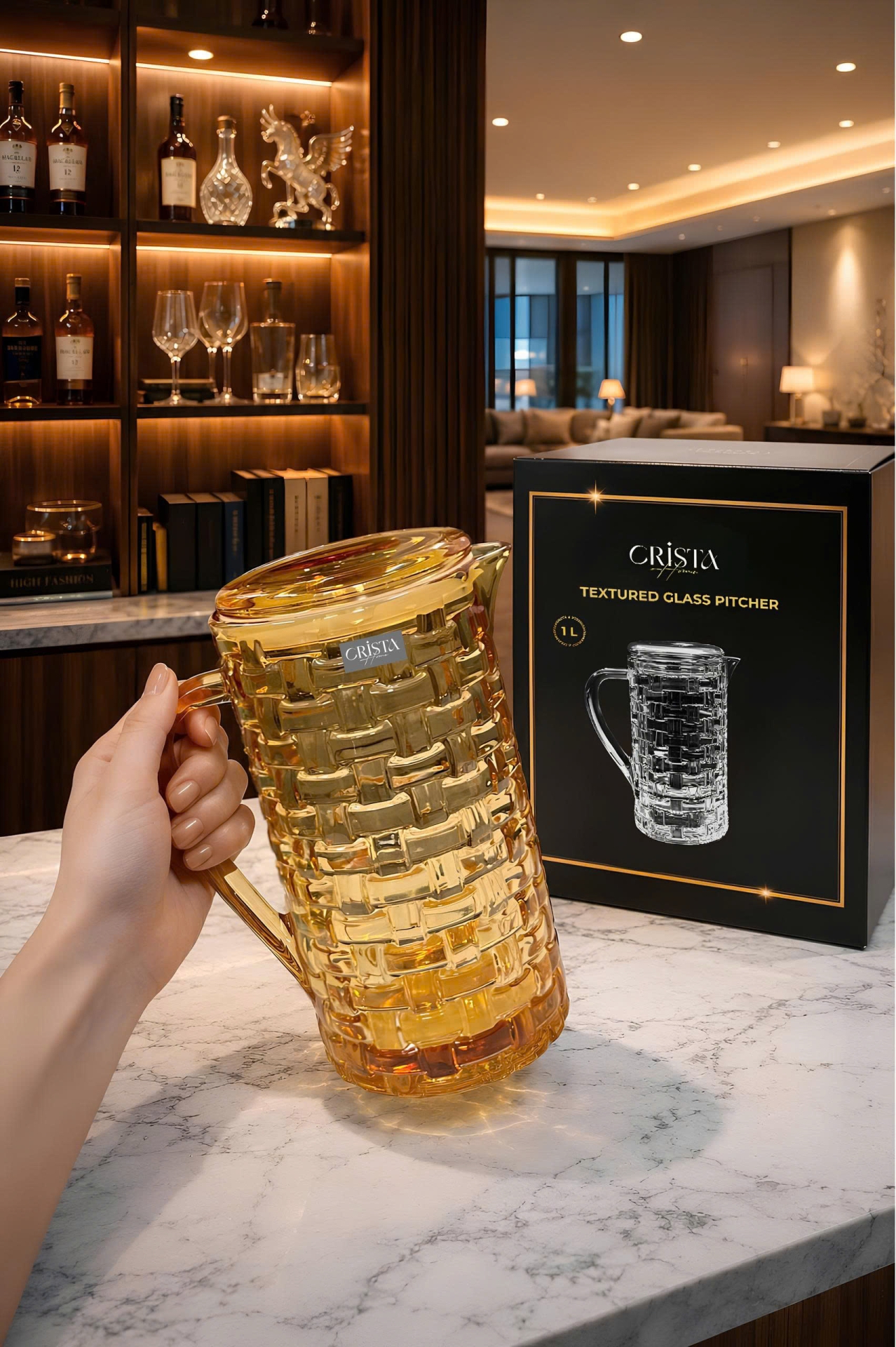 Bình Thủy Tinh 1L - 6 Màu Vân Caro CRISTA HOME sắc màu rực rỡ