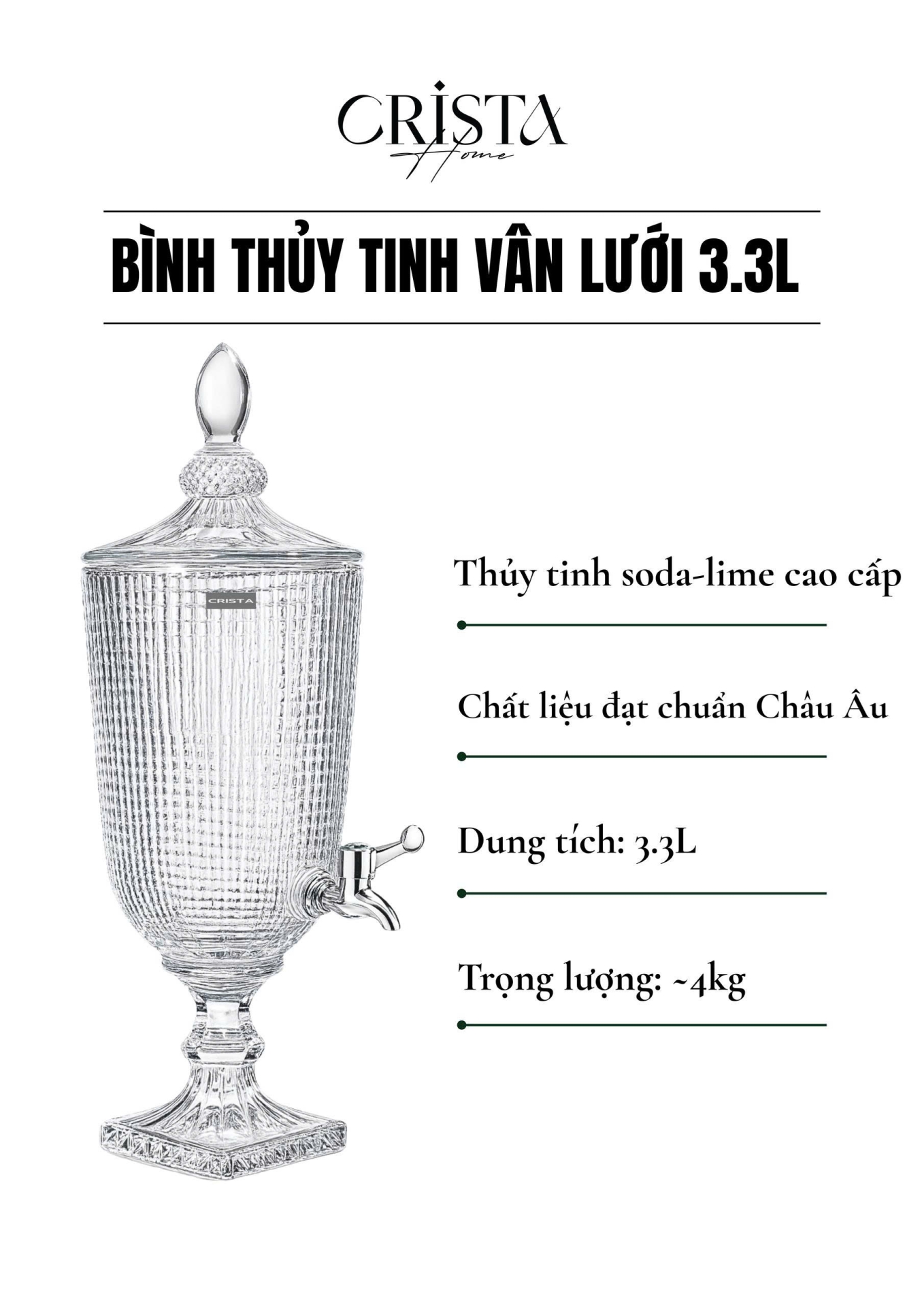 BÌNH THỦY TINH VÂN LƯỚI 3.3L - MÀU TRẮNG