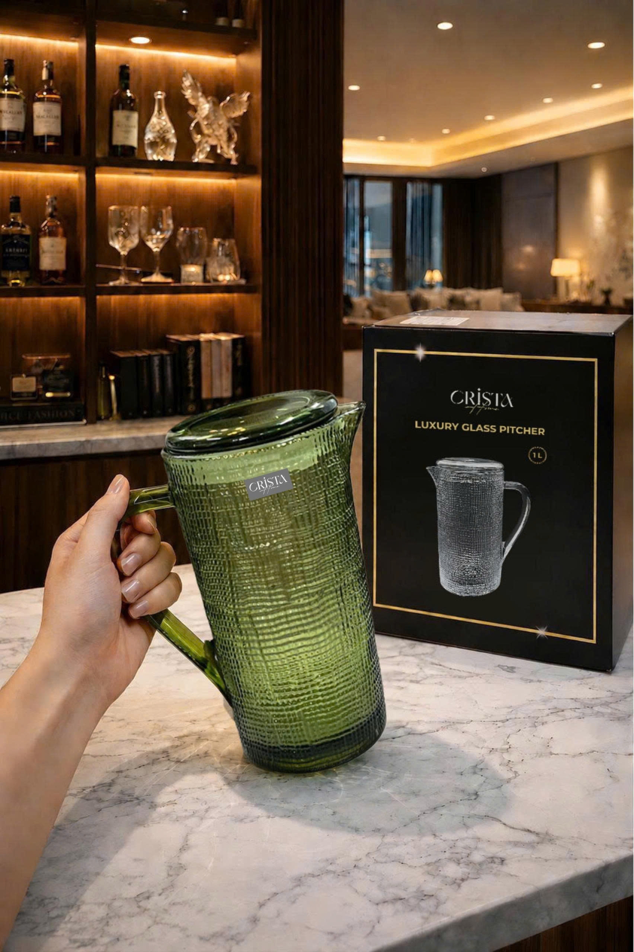 BÌNH THỦY TINH 5 Màu VÂN LƯỚI DẬP NỔI 1L CRISTA HOME