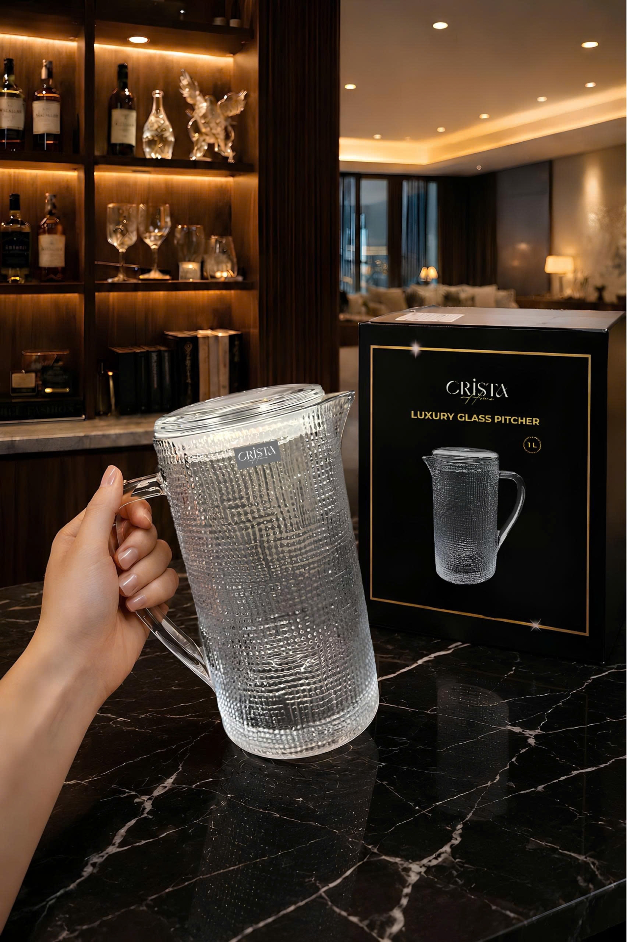BÌNH THỦY TINH 5 Màu VÂN LƯỚI DẬP NỔI 1L CRISTA HOME