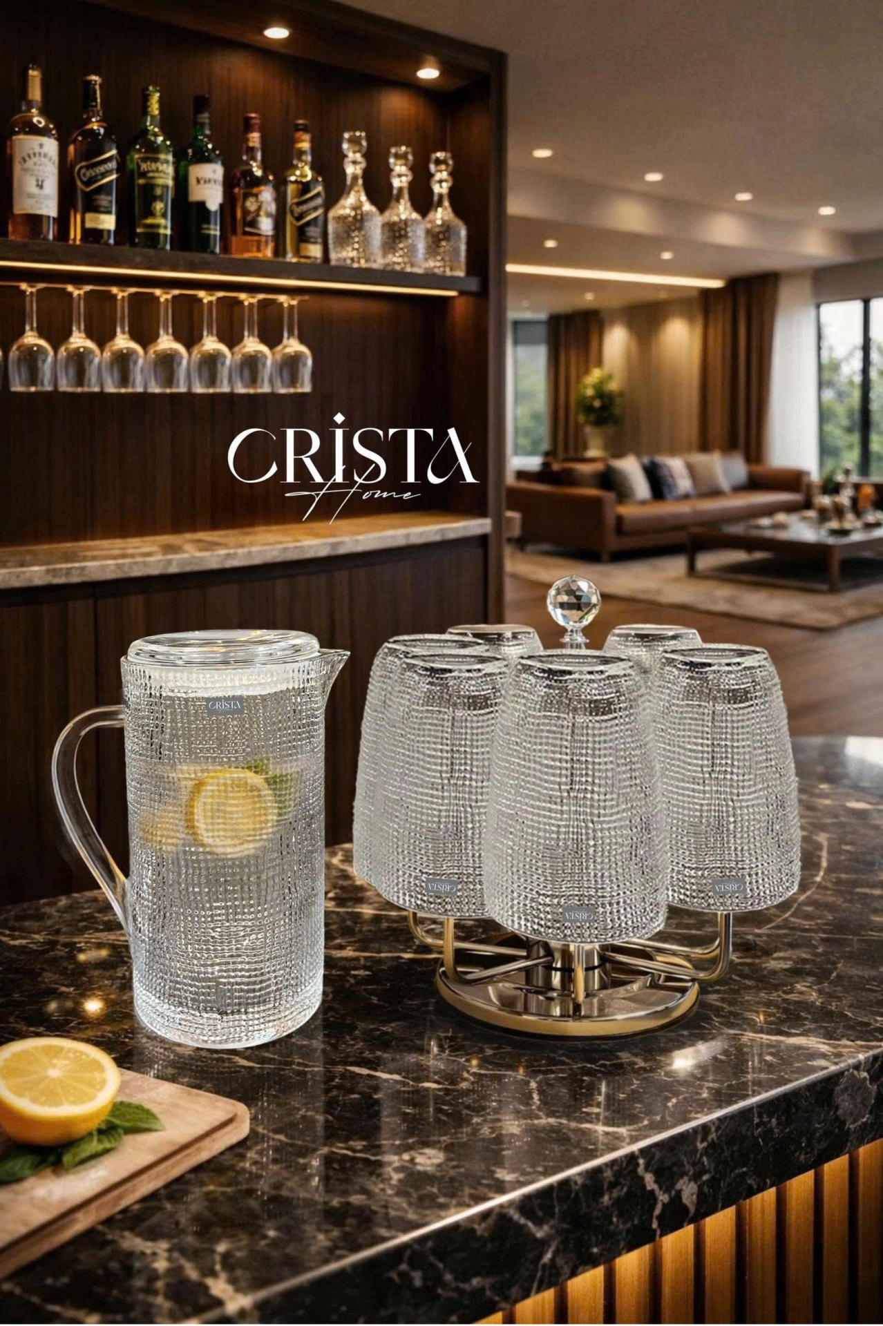 BÌNH THỦY TINH 5 Màu VÂN LƯỚI DẬP NỔI 1L CRISTA HOME