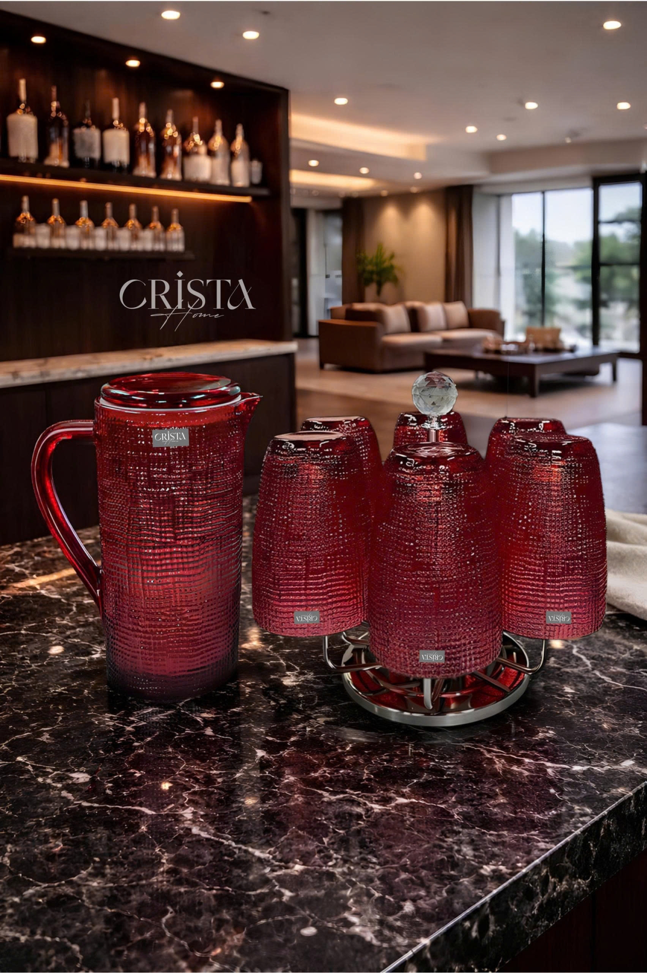 BÌNH THỦY TINH 5 Màu VÂN LƯỚI DẬP NỔI 1L CRISTA HOME