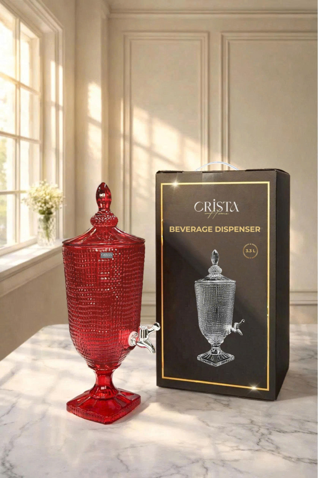 BÌNH THỦY TINH 4 Màu VÂN LƯỚI 3.3L Có Vòi Crista Home