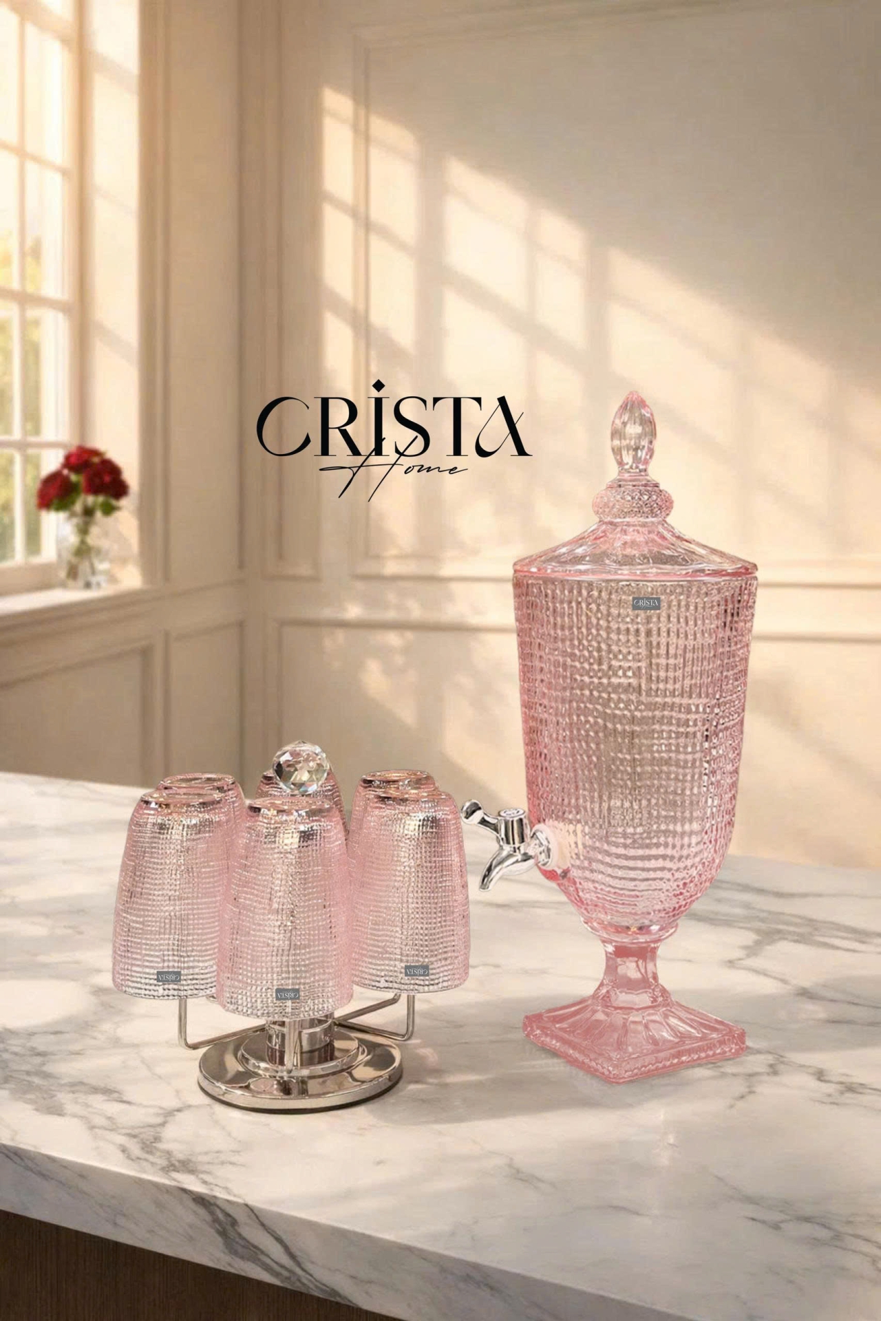 BÌNH THỦY TINH 4 Màu VÂN LƯỚI 3.3L Có Vòi Crista Home