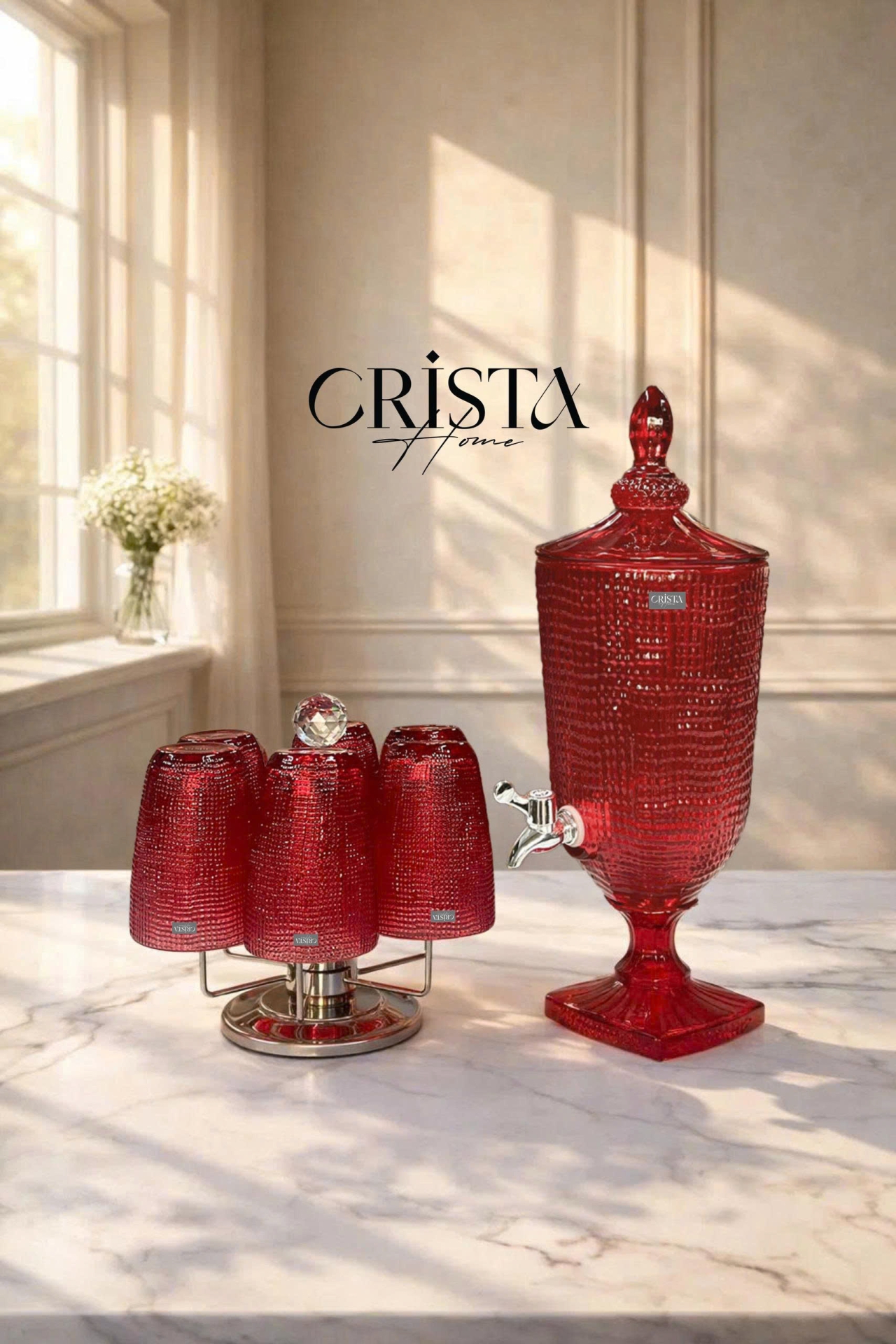 BÌNH THỦY TINH 4 Màu VÂN LƯỚI 3.3L Có Vòi Crista Home