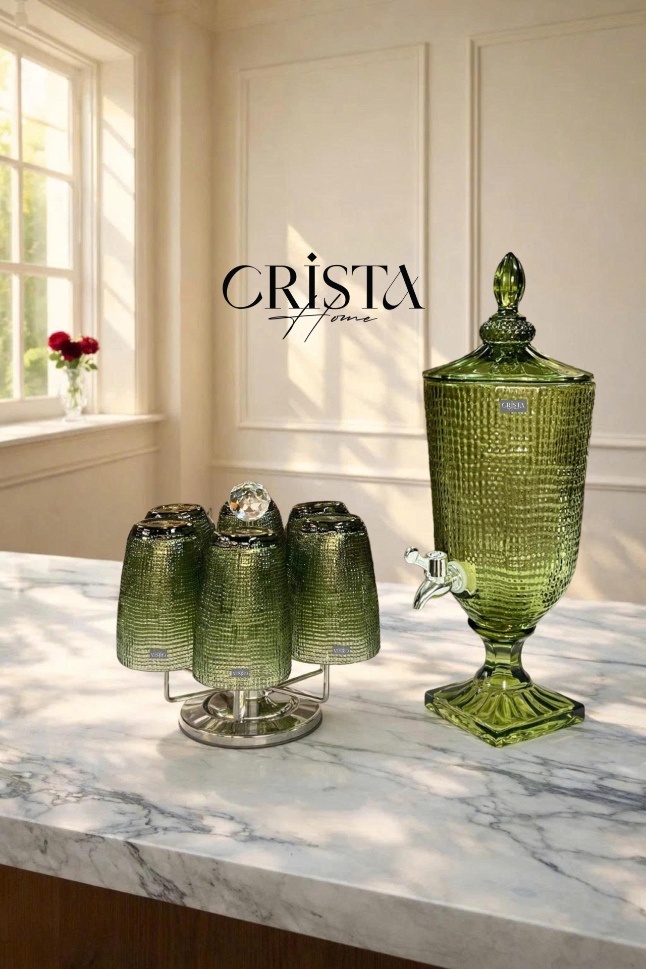 BÌNH THỦY TINH 4 Màu VÂN LƯỚI 3.3L Có Vòi Crista Home