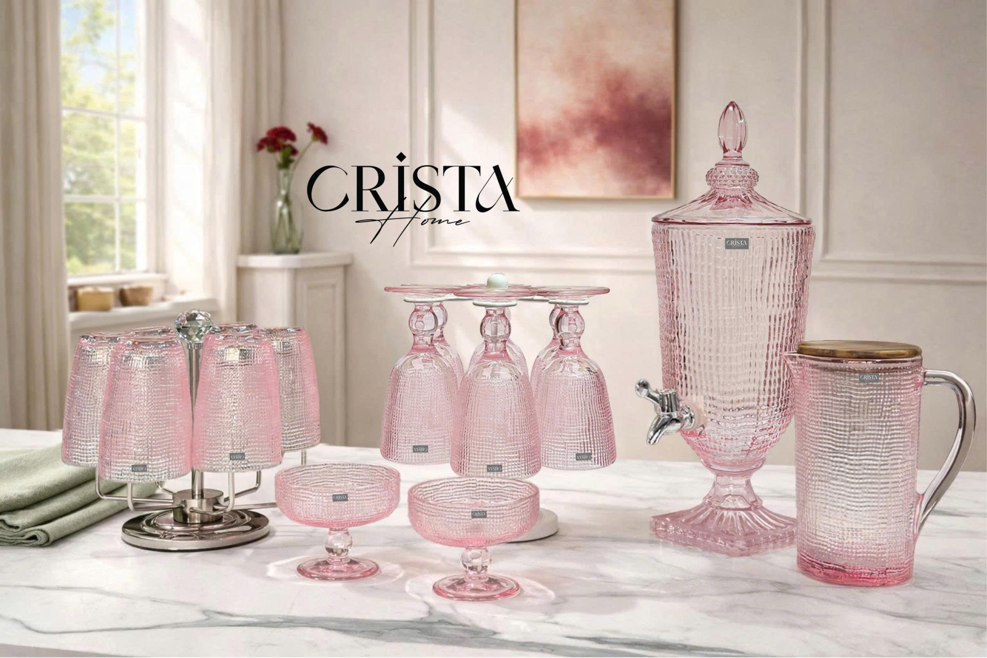 BÌNH THỦY TINH 4 Màu VÂN LƯỚI 3.3L Có Vòi Crista Home