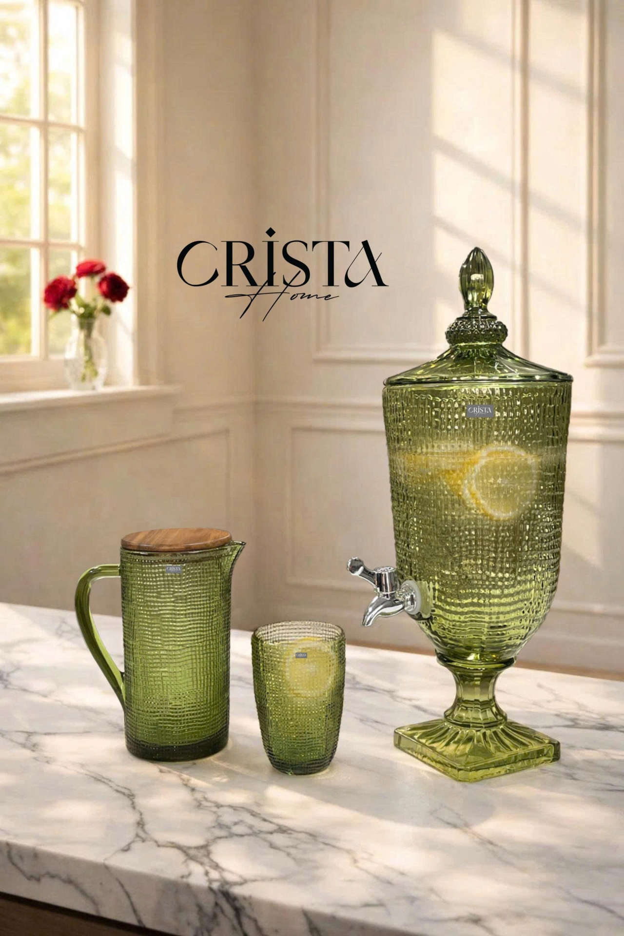 BÌNH THỦY TINH 4 Màu VÂN LƯỚI 3.3L Có Vòi Crista Home