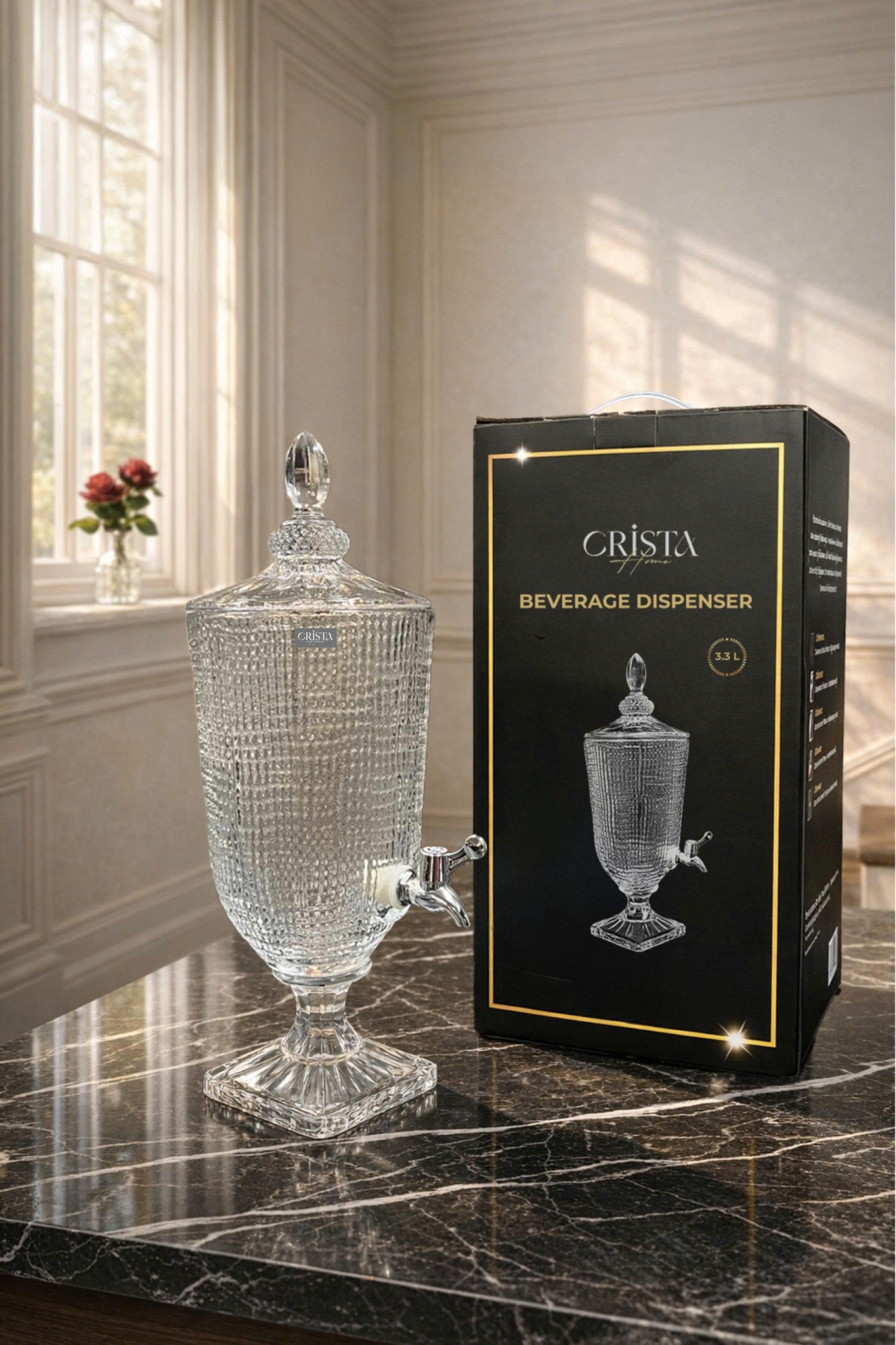 BÌNH THỦY TINH 4 Màu VÂN LƯỚI 3.3L Có Vòi Crista Home
