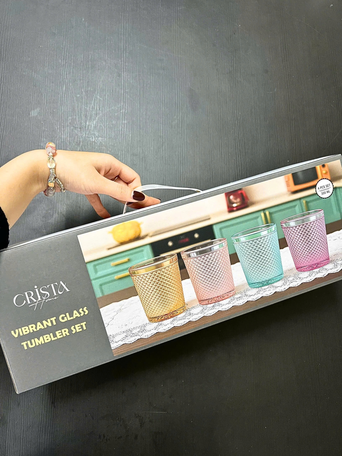 BỘ 4 CỐC VÂN KIM CƯƠNG CRISTA 300ML – MIX 4 MÀU