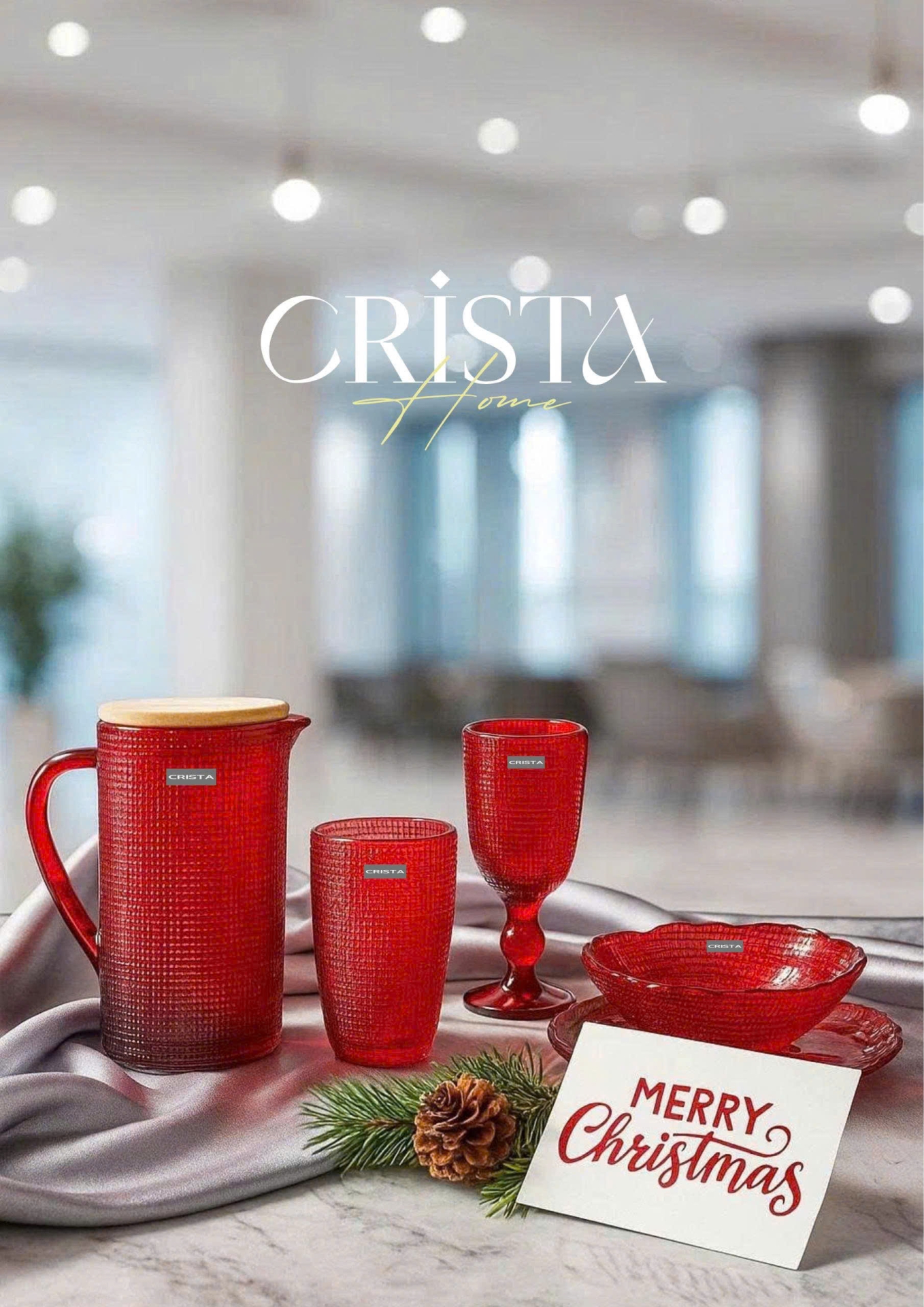 BỘ 6 MÓN THỦY TINH VÂN LƯỚI DẬP NỔI MÀU ĐỎ