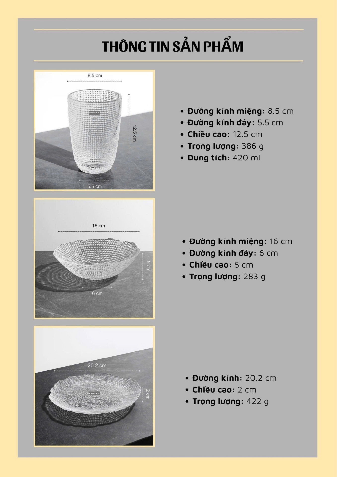 BỘ 6 MÓN THỦY TINH VÂN LƯỚI DẬP NỔI MÀU TRẮNG