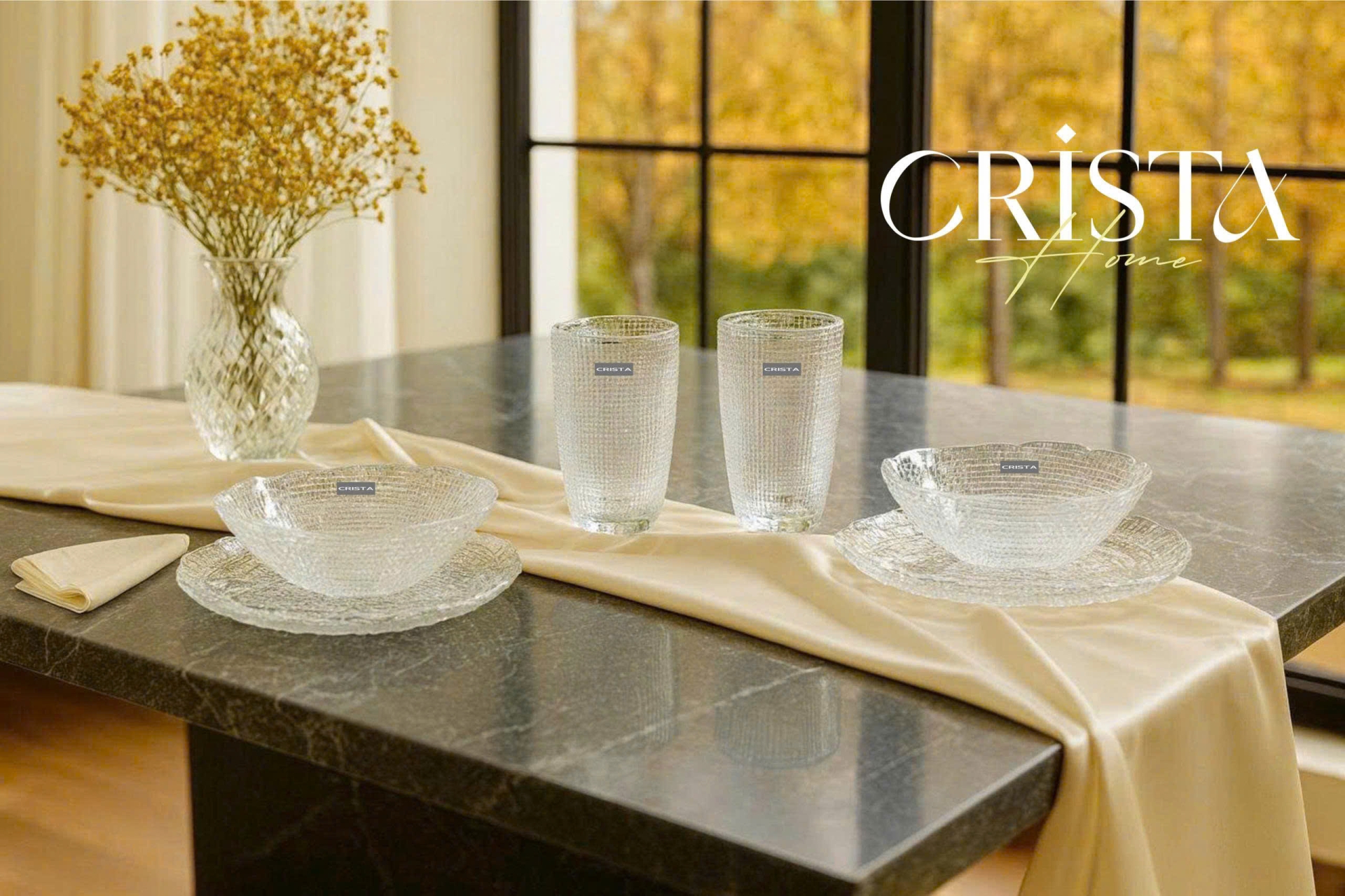 BỘ 6 MÓN THỦY TINH VÂN LƯỚI DẬP NỔI MÀU TRẮNG