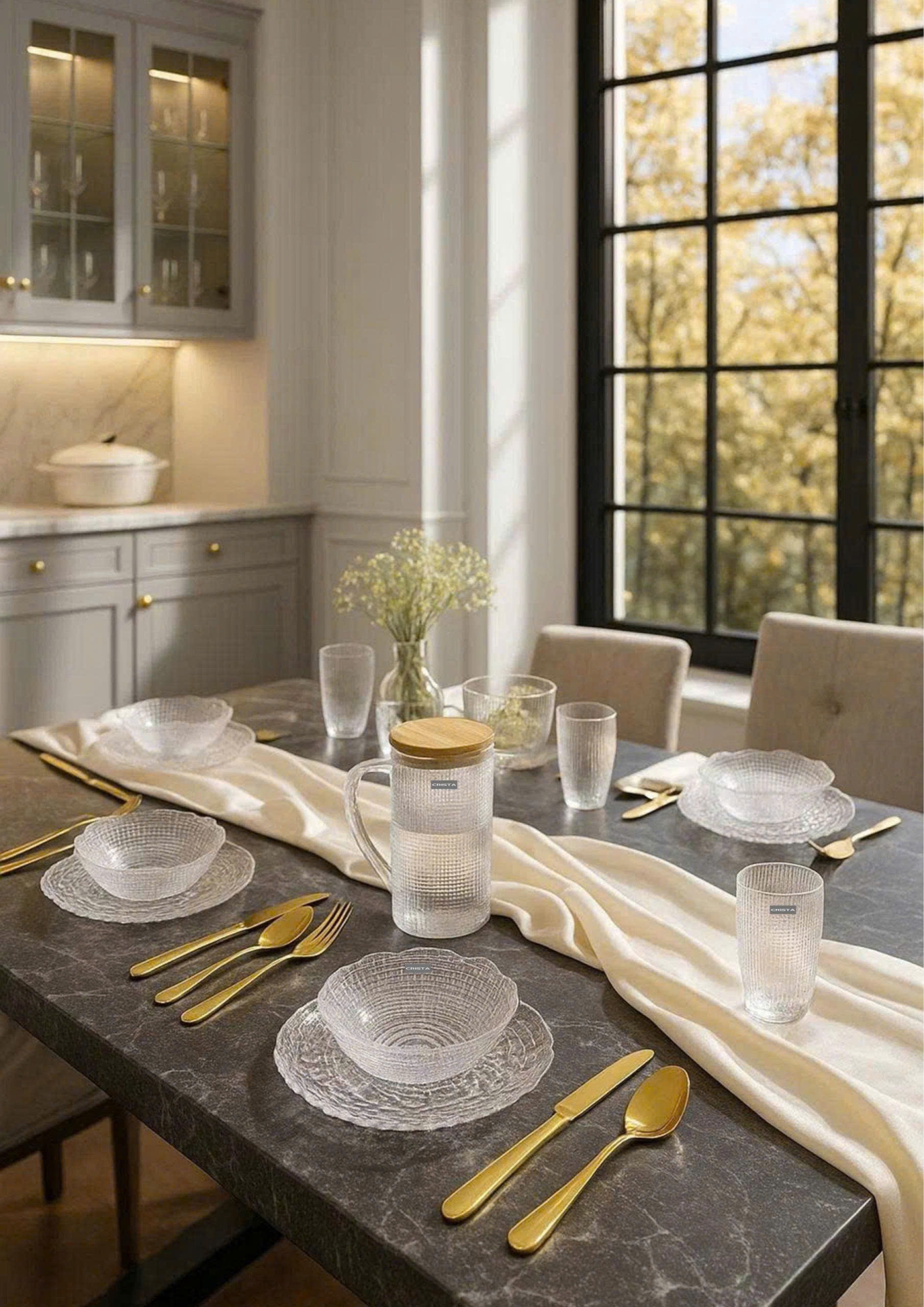 BỘ 6 MÓN THỦY TINH VÂN LƯỚI DẬP NỔI MÀU TRẮNG