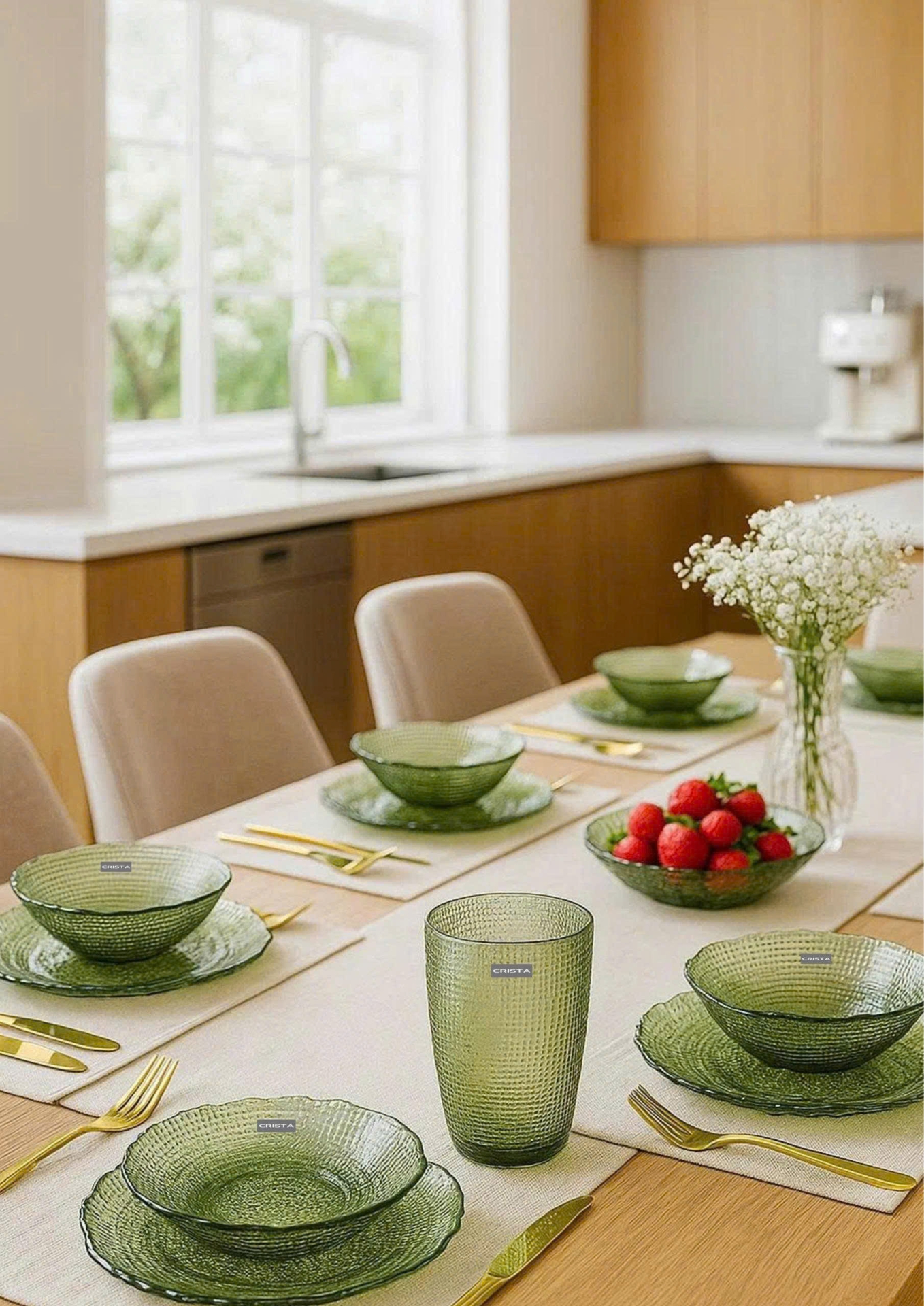 BỘ 6 MÓN THỦY TINH VÂN LƯỚI DẬP NỔI MÀU XANH