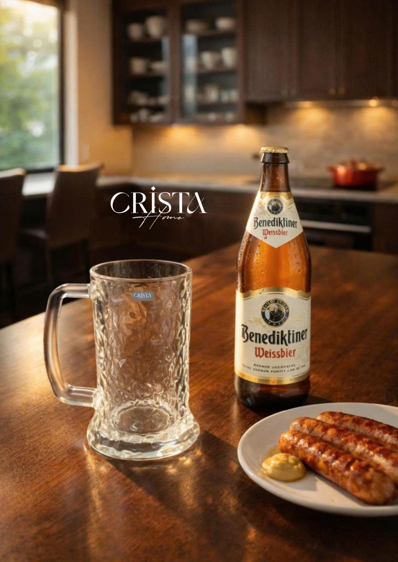 Bộ 6 Cốc Bia Thủy Tinh Vân Sóng Nước Có Quai - 3 Màu - 420ML CRISTA HOME