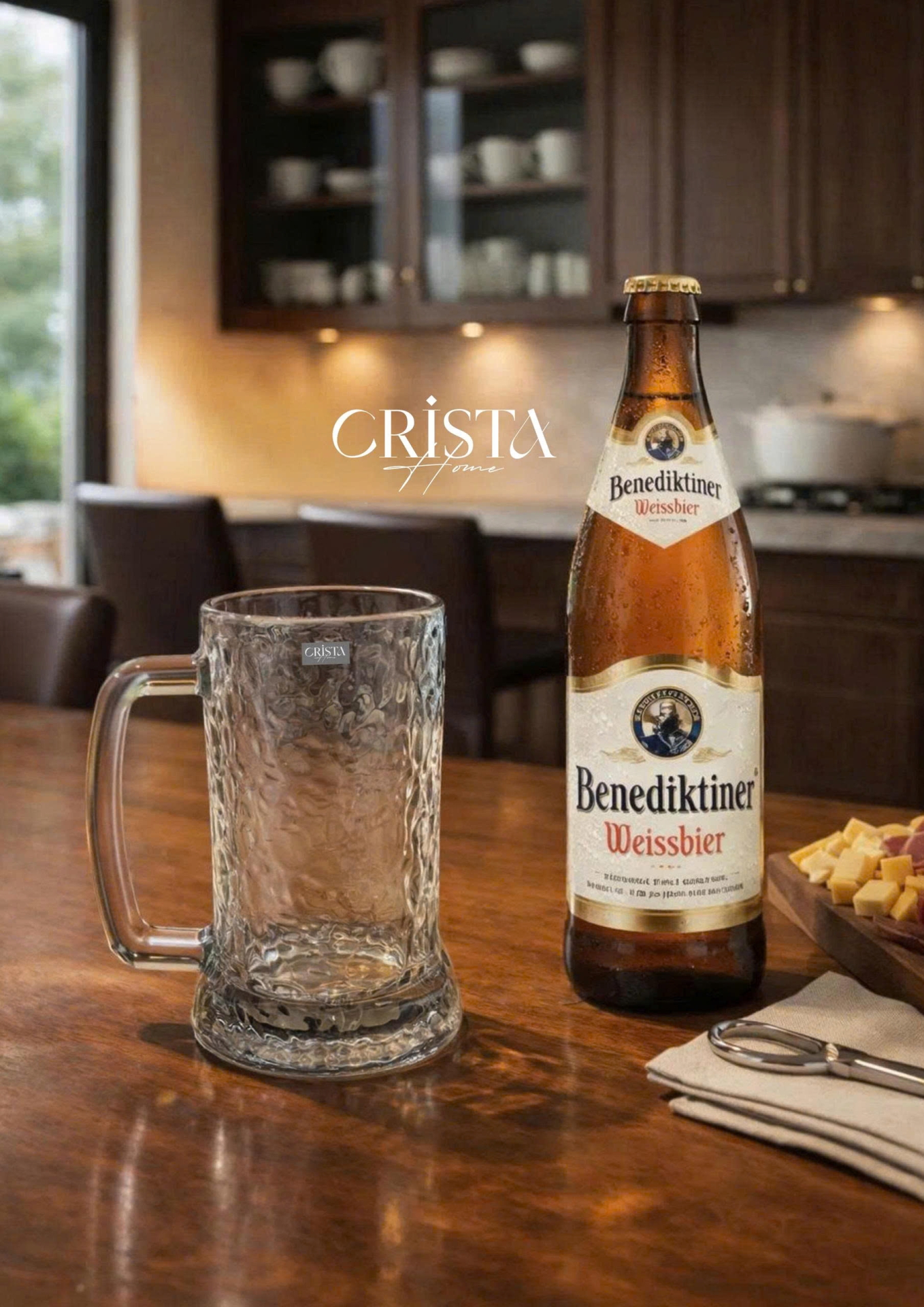 Bộ 6 Cốc Bia Thủy Tinh Vân Sóng Nước Có Quai - 3 Màu - 420ML CRISTA HOME