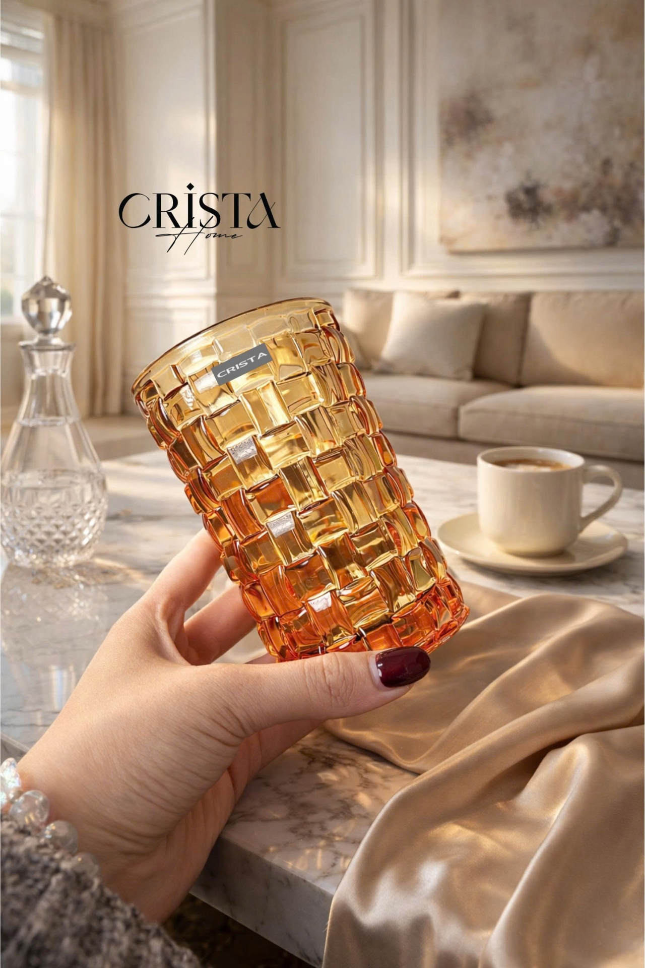 Bộ 6 Cốc Thủy Tinh Cao (8 Màu) Vân Caro 350ml