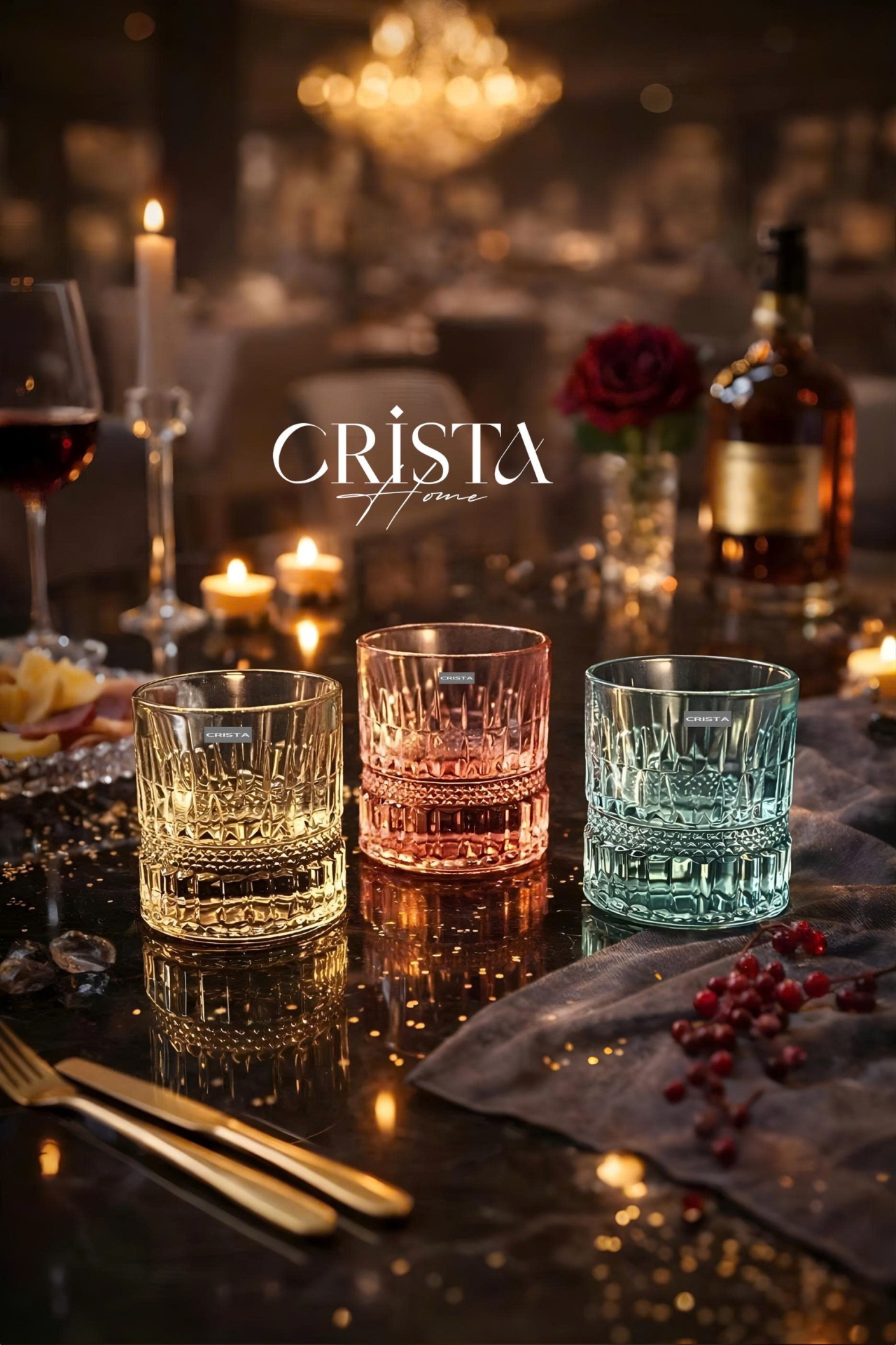 Bộ 6 cốc rượu thủy tinh Crista Home 195ml - Màu pastel