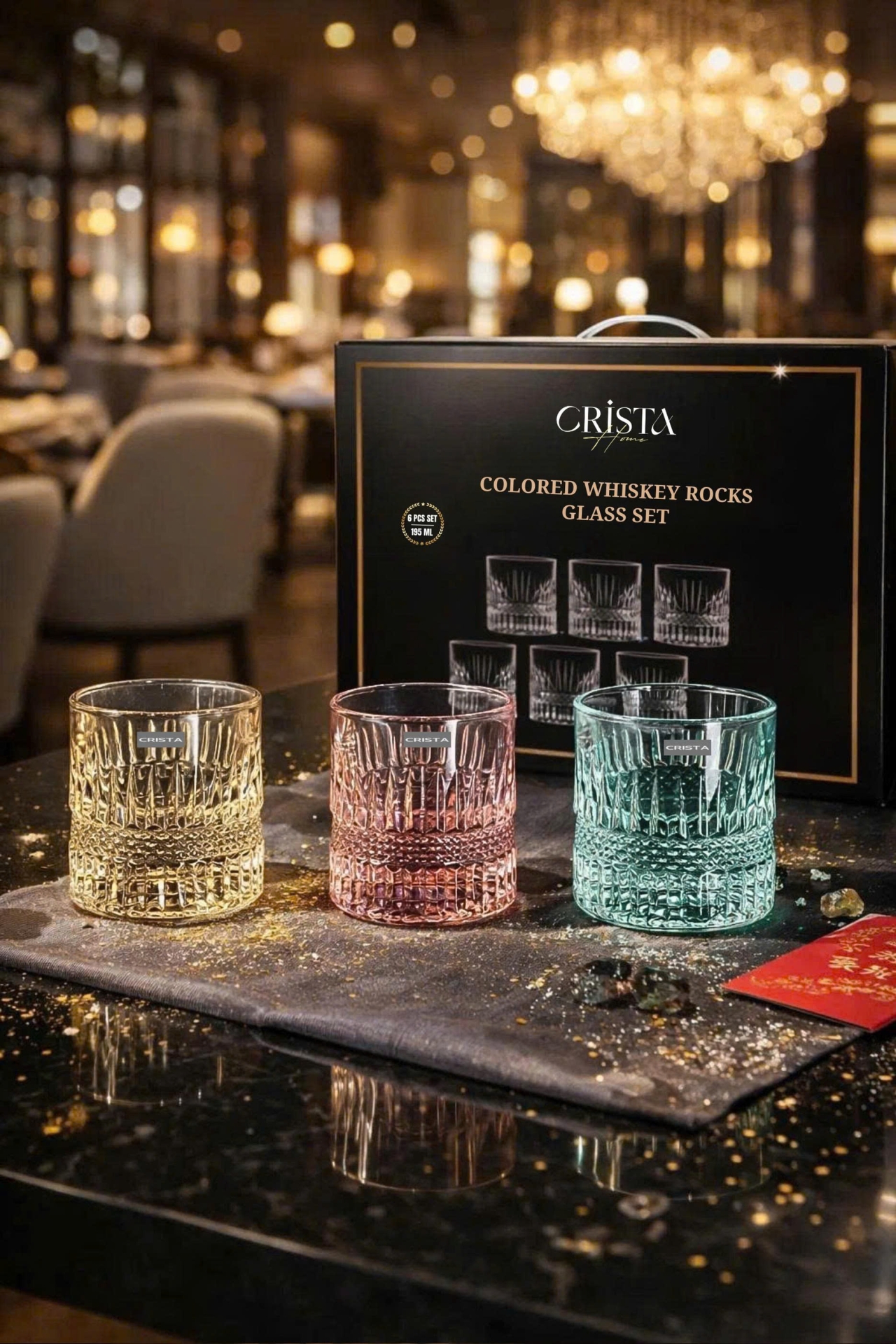 Bộ 6 cốc rượu thủy tinh Crista Home 195ml - Màu pastel