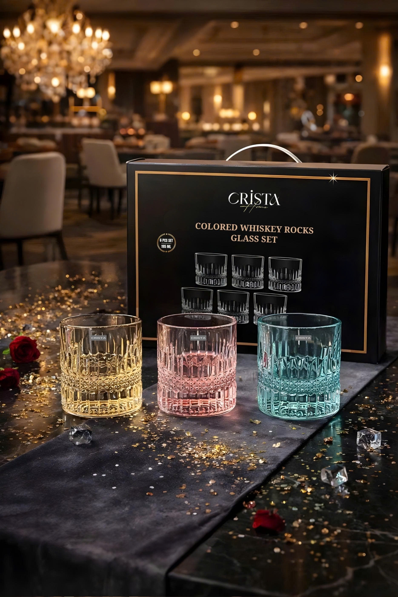 Bộ 6 cốc rượu thủy tinh Crista Home 195ml - Màu pastel