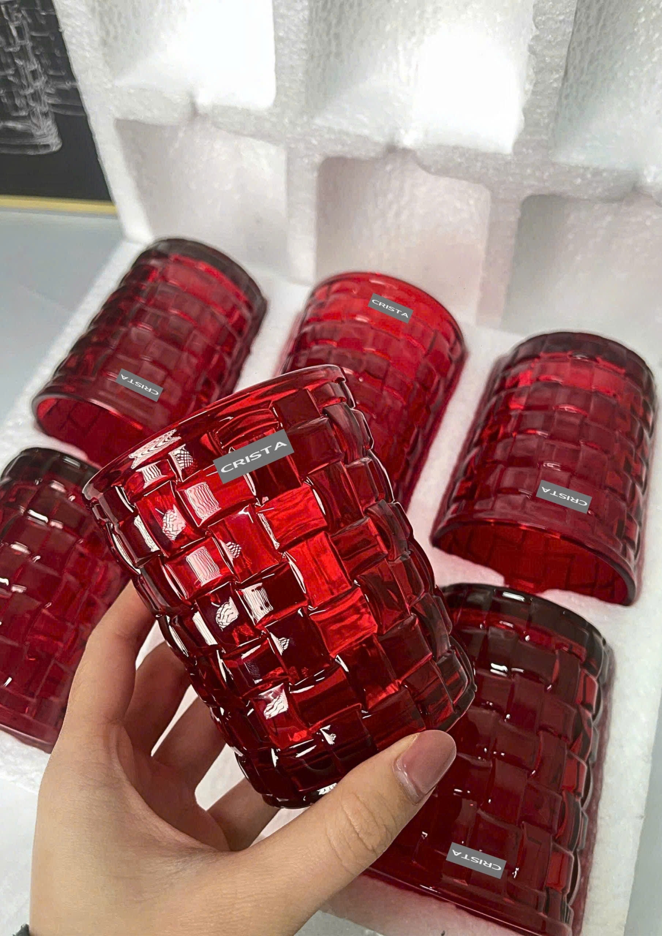 BỘ 06 CỐC THỦY TINH (8 MÀU) VÂN CARO 280ML